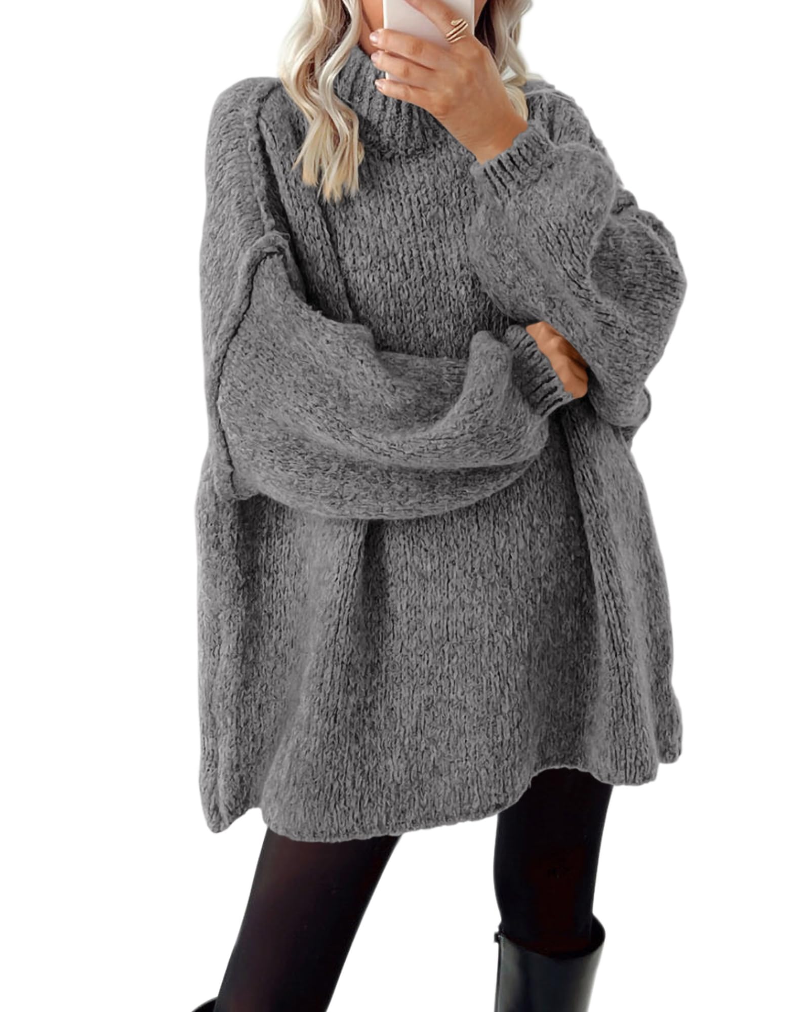 BTFBM Sweaters for Women Fall Long Sleeve Mock Neck Cable Knit Oversized Sweater Pullover Tops Thick Winter Clothes