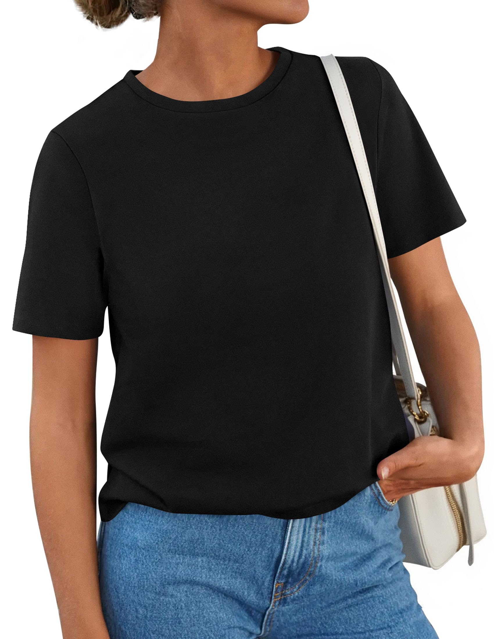 PRETTYGARDEN Womens Summer Tops Casual Basic Crewneck Short Sleeve Shirts Spring Fashion Clothing Going Out Outfits