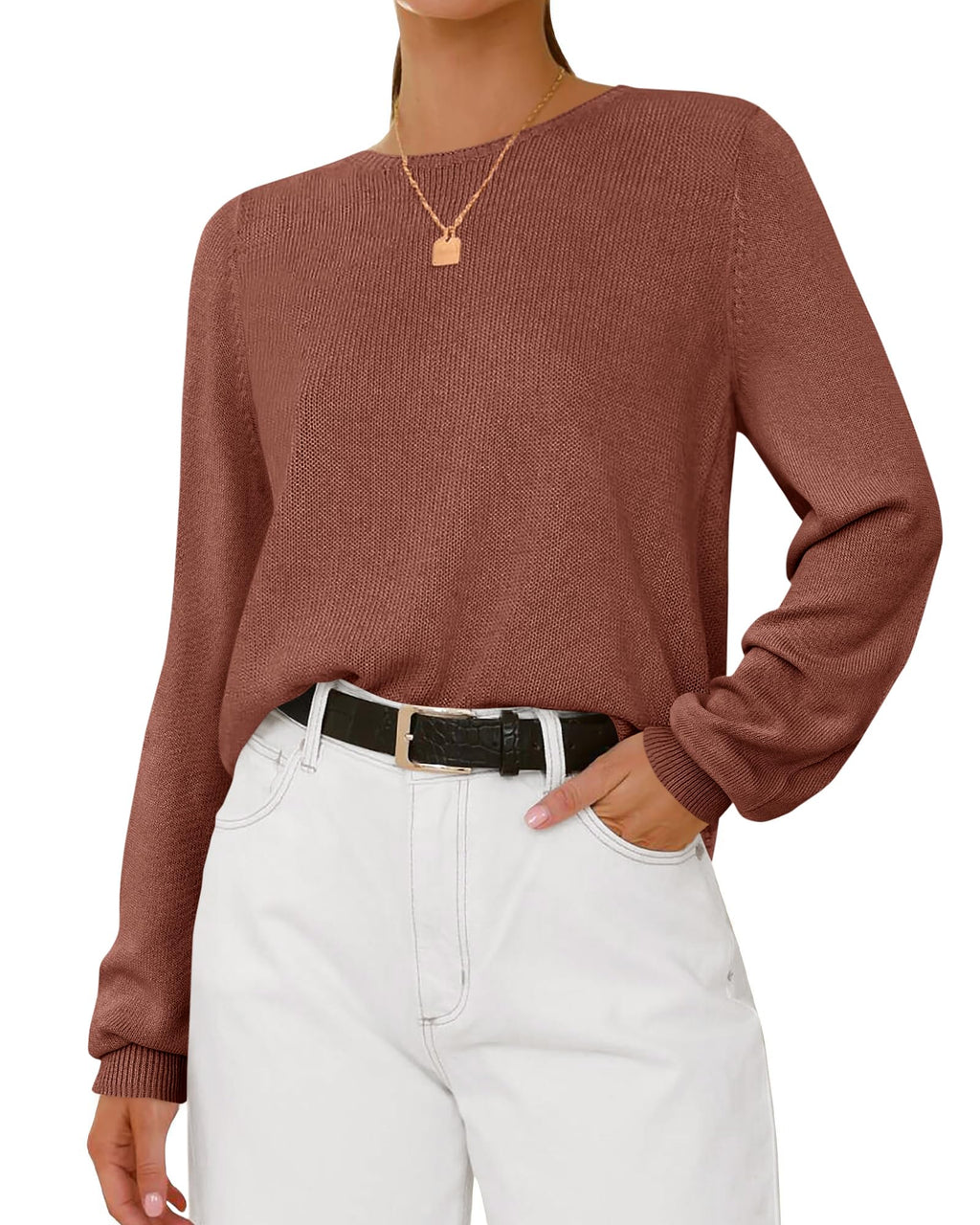 BTFBM Womens Long Sleeve Crew Neck Sweaters Spring Casual Classic Soft Loose Fit Basic Pullover Jumper Knit Top