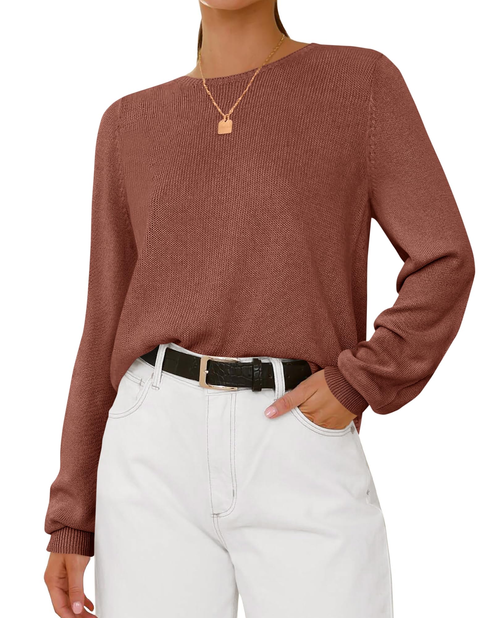 BTFBM Womens Long Sleeve Crew Neck Sweaters Spring Casual Classic Soft Loose Fit Basic Pullover Jumper Knit Top