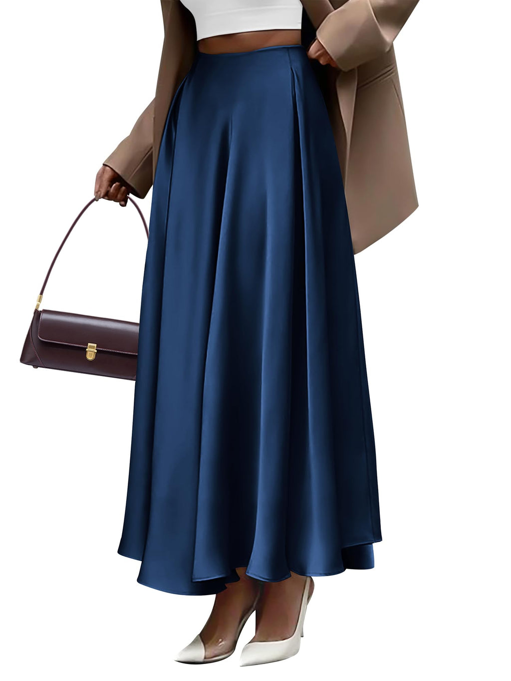 BTFBM Satin Skirts for Women Summer Elegant Flowy A-Line Cocktail Formal Silk Spring Maxi Skirt Night Out Outfits