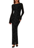 PRETTYGARDEN Women's Floral Bodycon Maxi Dress Fall Elegant Mesh Long Sleeve Formal Wedding Guest Cocktail Dresses
