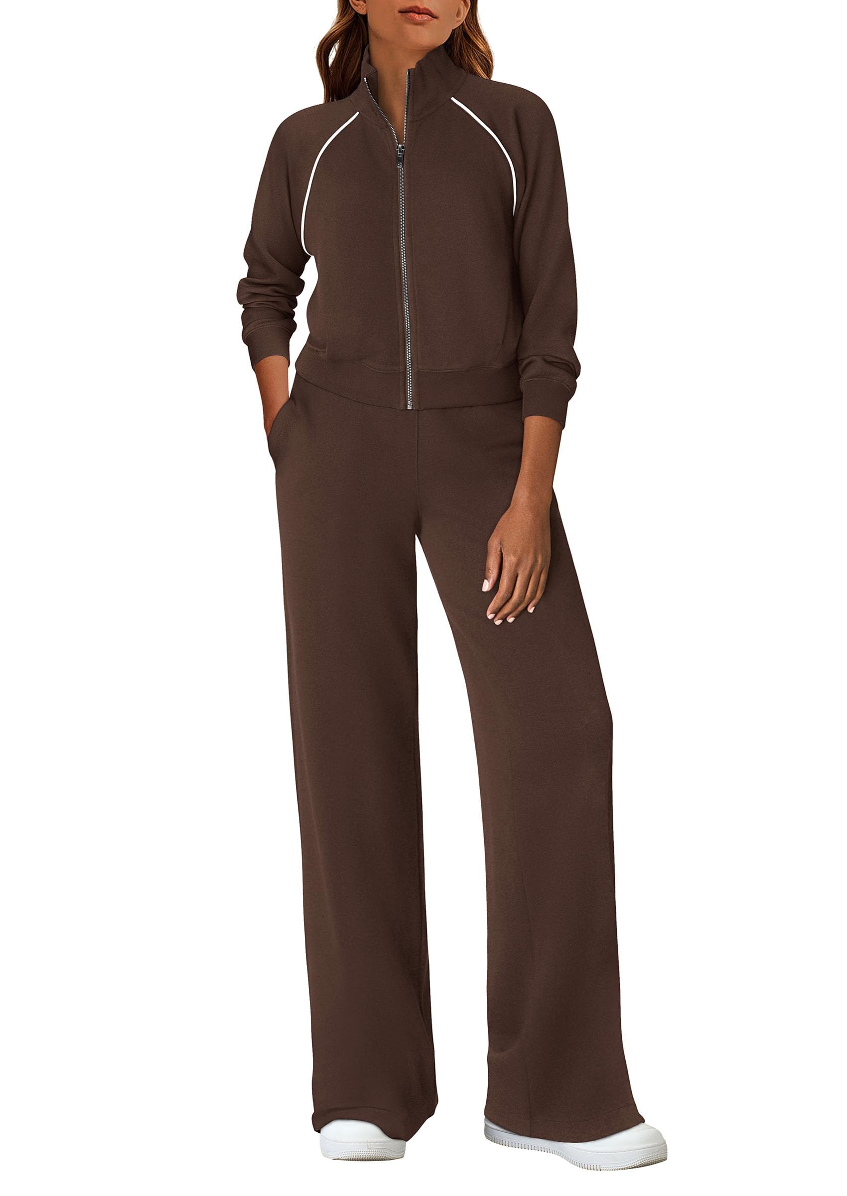 PRETTYGARDEN Womens 2 Piece Outfits Sweatsuits Fall Full Zip Sweatshirts Workout Pants Matching Lounge Sets Tracksuits