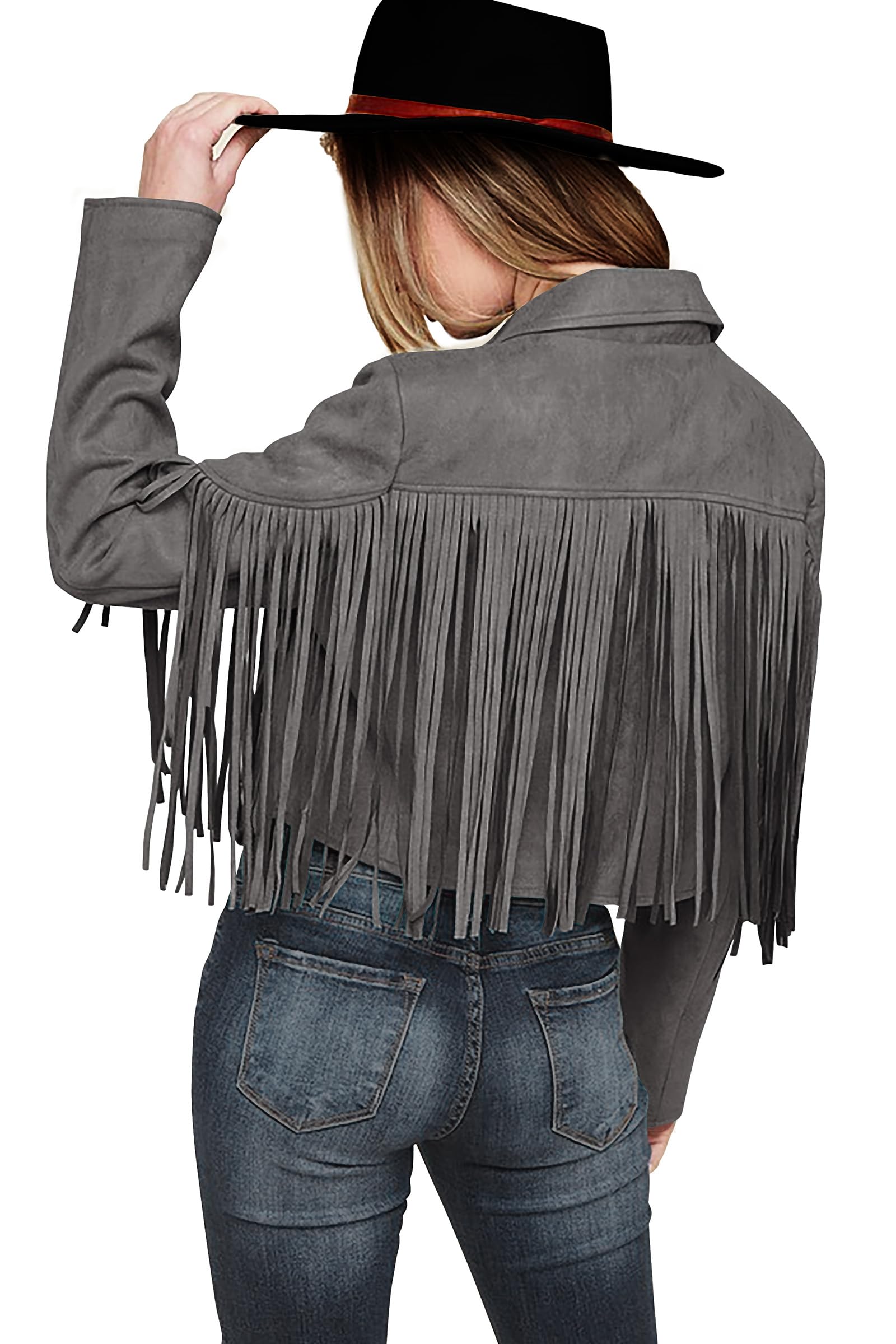 PRETTYGARDEN Women's Fringe Faux Suede Leather Jackets Fall Fashion Tassel Motorcycle Cropped Coats