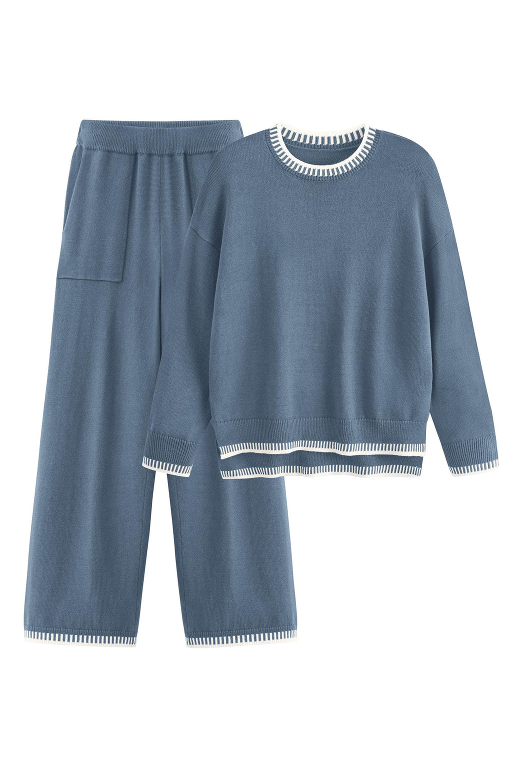 PRETTYGARDEN Women's 2 Piece Knit Sweater Outfit Casual Long Sleeve Pullover Wide Leg Pants Tracksuit Loungewear Set