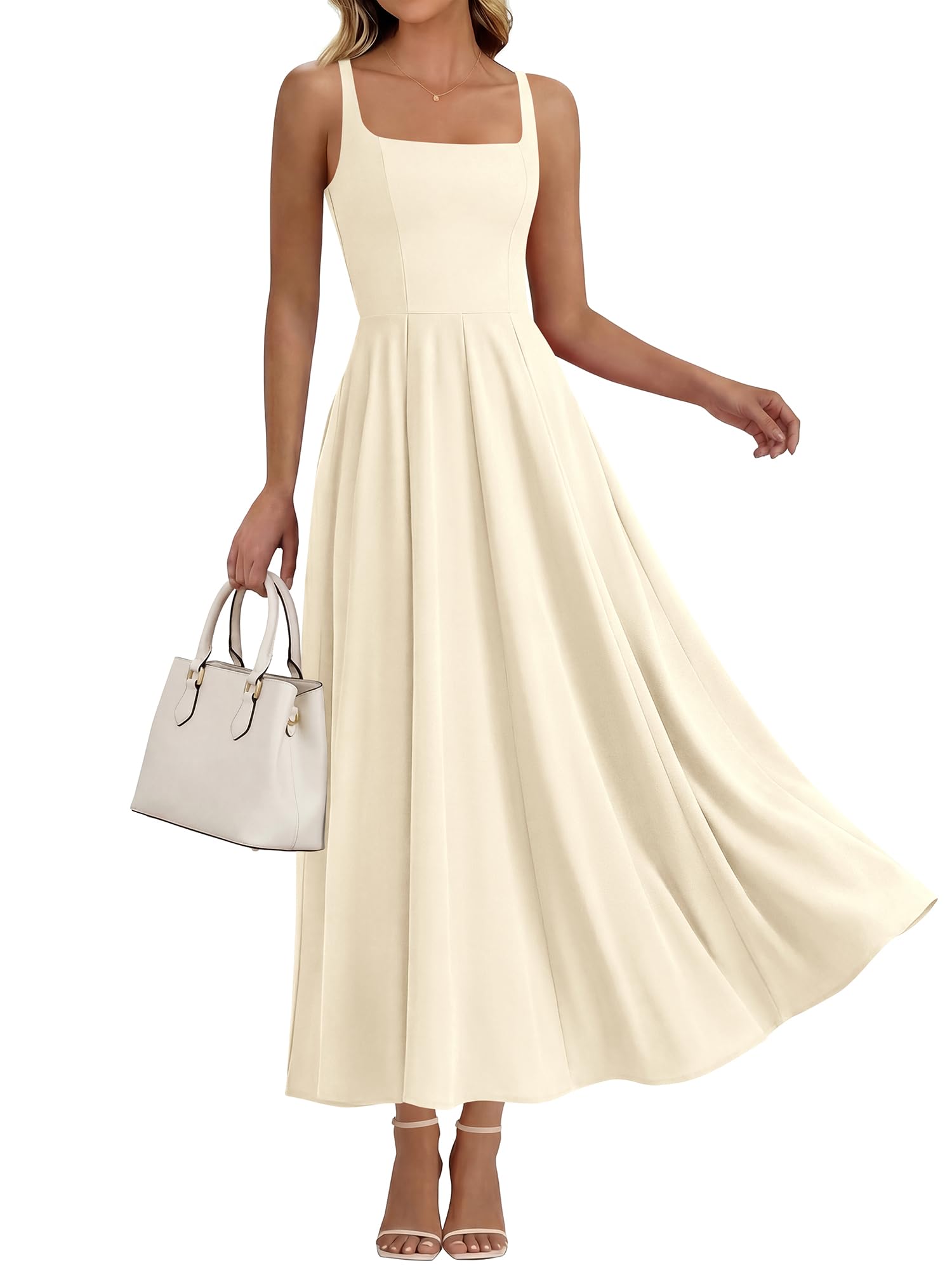 BTFBM Women Summer Square Neck Maxi Dress Spring Elegant Classy Sleeveless Formal Wedding Guest Cocktail Dresses