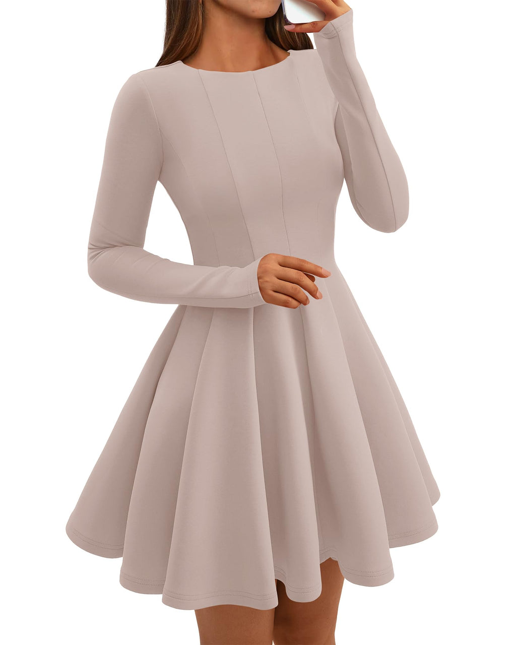 BTFBM Spring Dresses for Women Long Sleeve High Waist Pleated Flowy A Line Party Wedding Guest Dress Business Casual