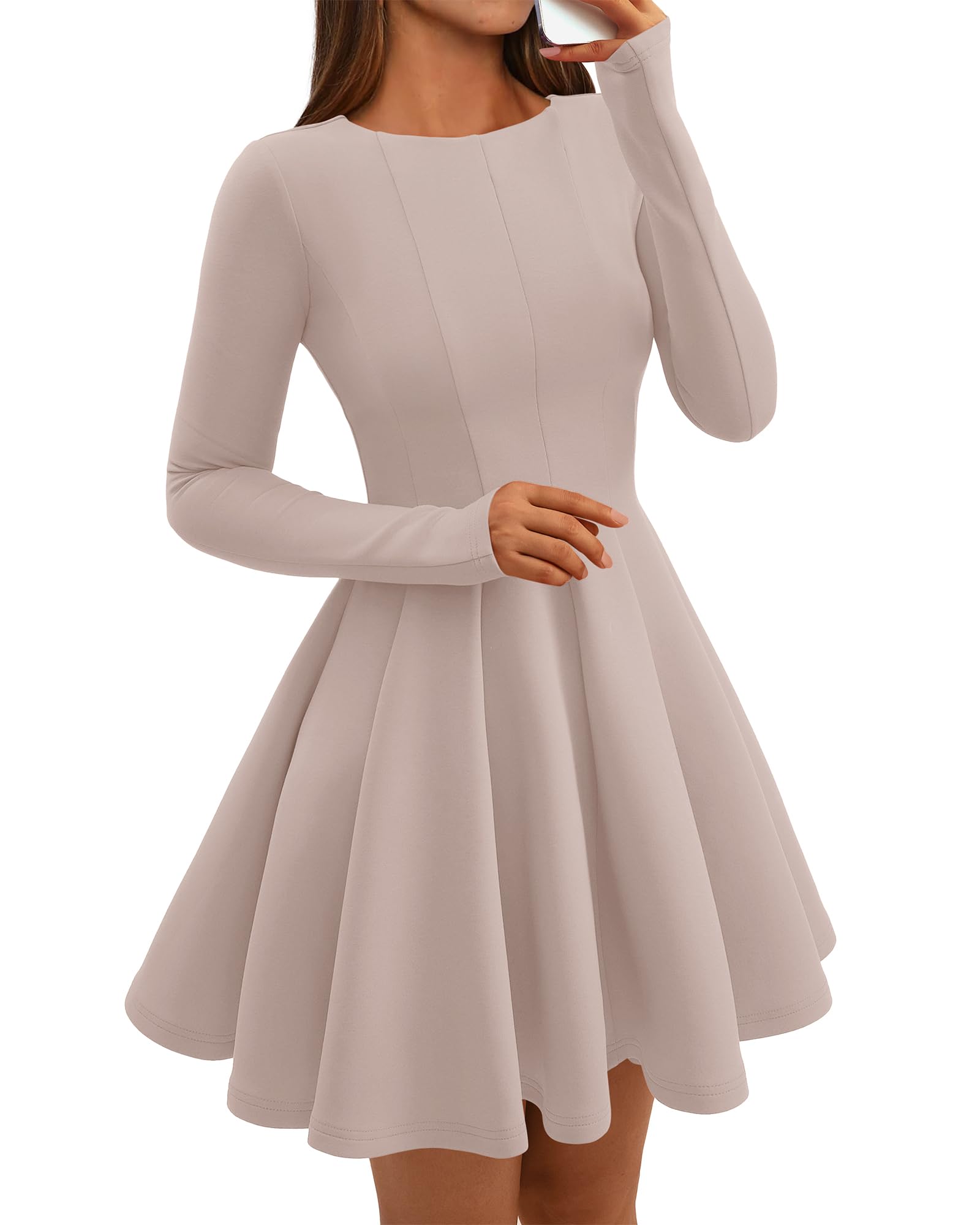 BTFBM Spring Dresses for Women Long Sleeve High Waist Pleated Flowy A Line Party Wedding Guest Dress Business Casual