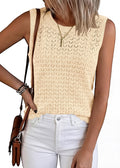 FreshPretty Sweater Vest Women Crochet Tank Tops Spring Summer Sleeveless Knit Pullover Beach Cover Up Vacation Outfits
