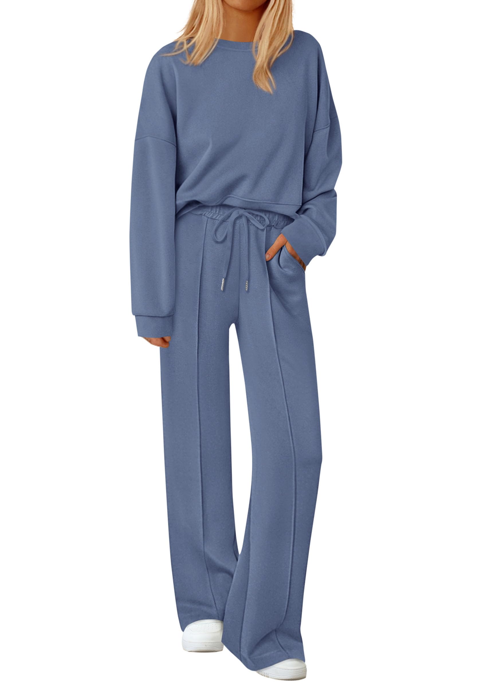 PRETTYGARDEN 2 Piece Sets For Women Fall Trendy Long Sleeve Sweatshirt Wide Leg Pants Loungewear Set Matching Sweatsuit