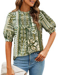 PRETTYGARDEN Floral Tops for Women Blouses Dressy Casual Summer Trendy Outfits Boho Pleated Short Sleeve Shirts