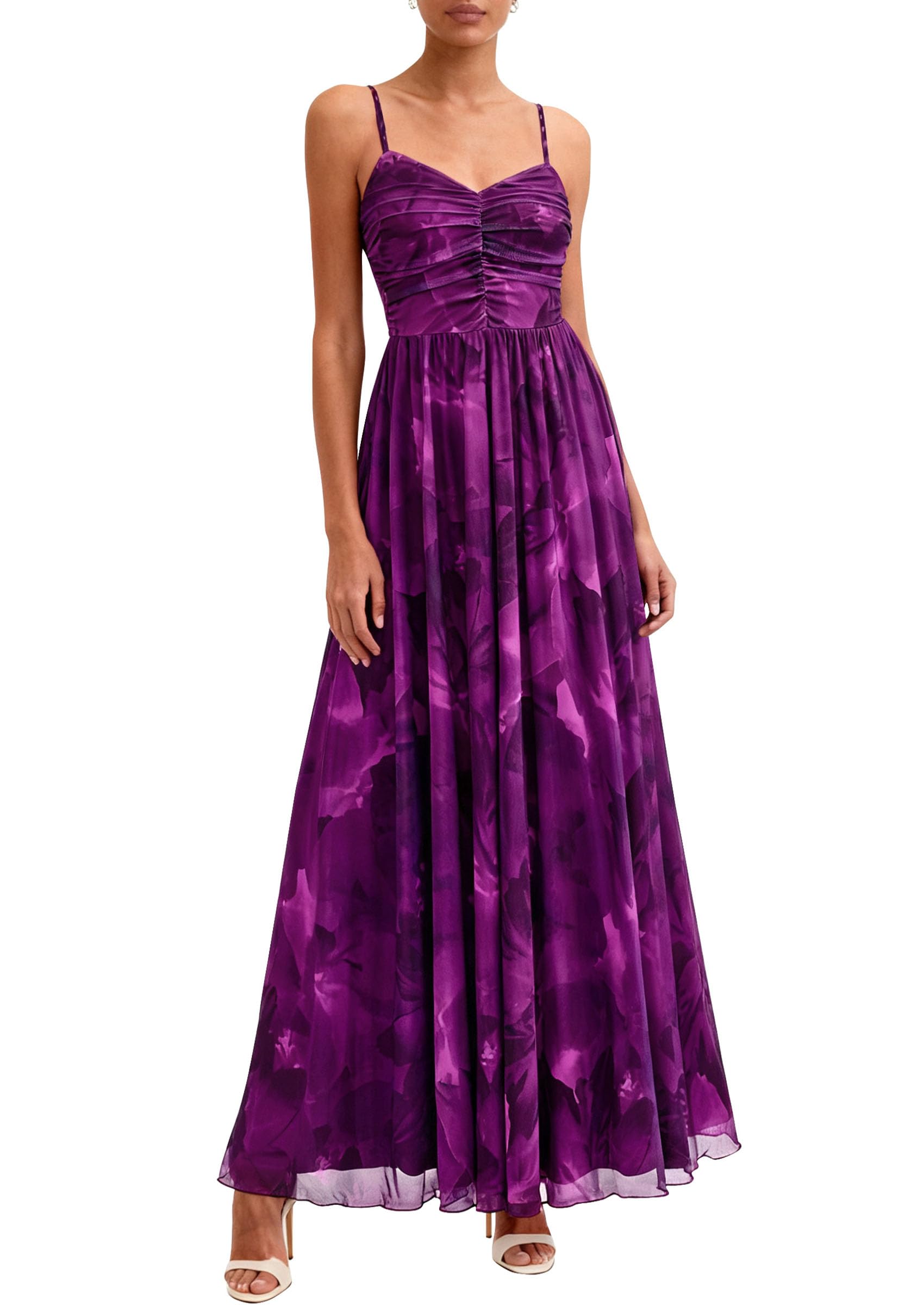 PRETTYGARDEN Women Summer Floral Maxi Dress Spirng Spaghetti Strap Mesh Boho Sundress Party Beach Vacation Long Dresses