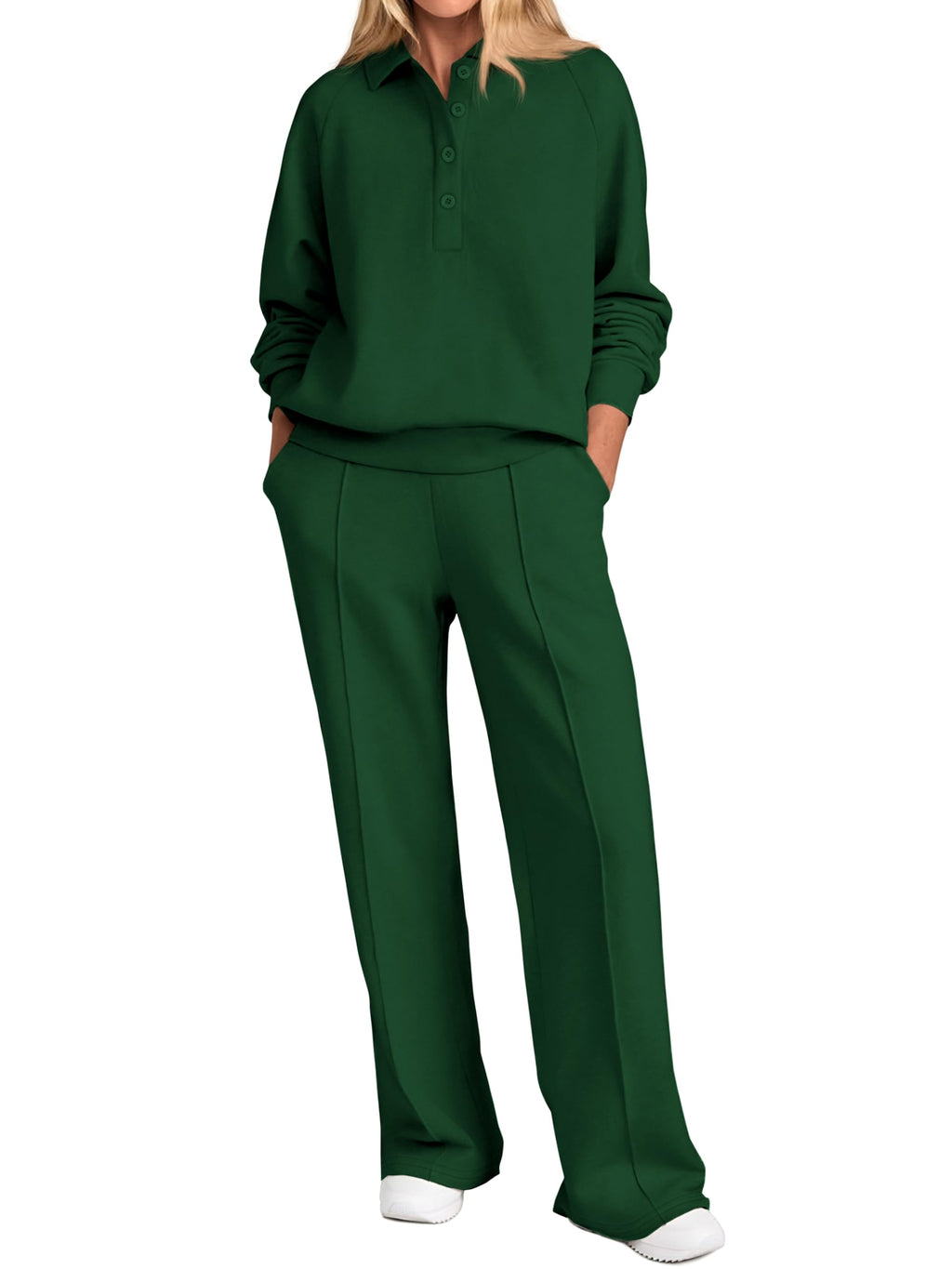 PRETTYGARDEN Women Fall 2 Piece Outfits Sweatsuits Lounge Sets Quarter Button Long Sleeve Sweatshirt, Wide Leg Sweat Pants, Casual 2 Piece Sets Tracksuit, Airport Travel Outfits for Women