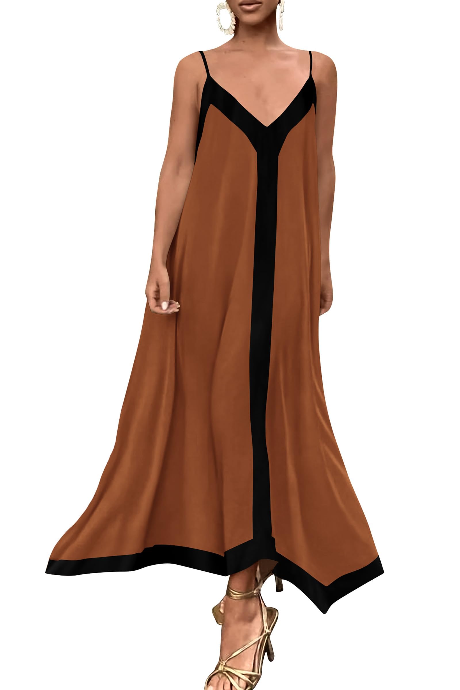 PRETTYGARDEN Women's Summer Maxi Dress Sleeveless V Neck Spaghetti Strap Flowy Elegant Holiday Party Dresses
