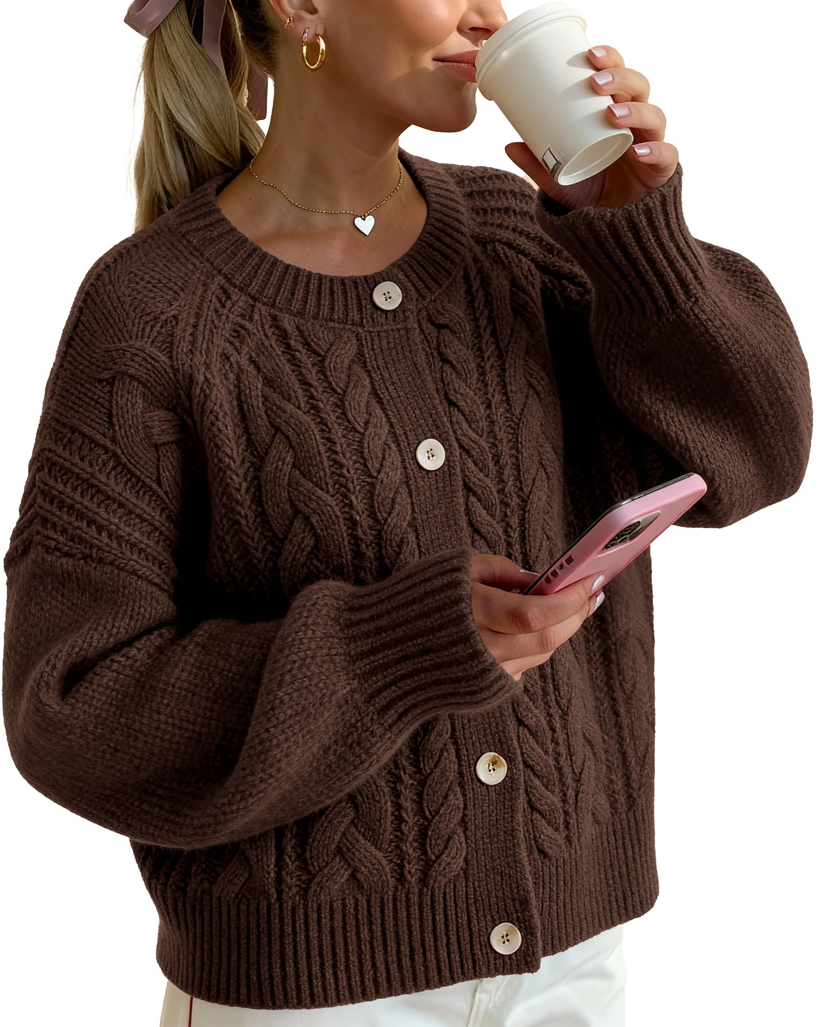 FreshPretty Chunky Cardigan Sweaters for Women Fall Fashion Button Long Sleeve Loose Cable Knit Winter Coats Outerwear