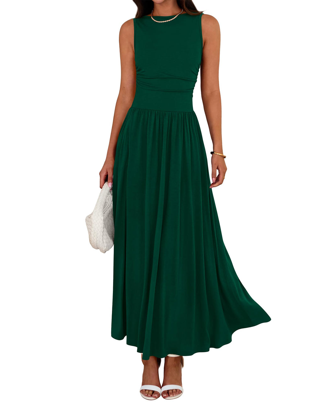 BTFBM Summer Maxi Dresses for Women Spring Sleeveless Casual Ruched High Waisted Long Sundress Flowy Beach Dress