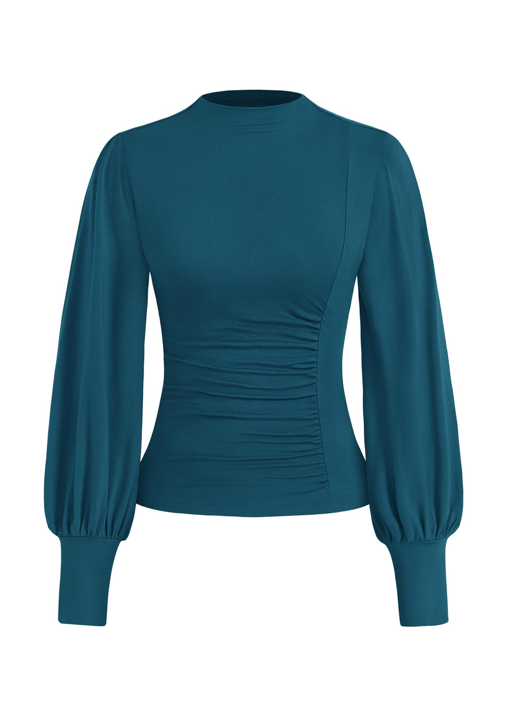 FreshPretty Blouses for Women Dressy Casual Spring Tops Fall Puff Long Sleeve Shirts Fitted Mock Neck Ruched Trendy Tops
