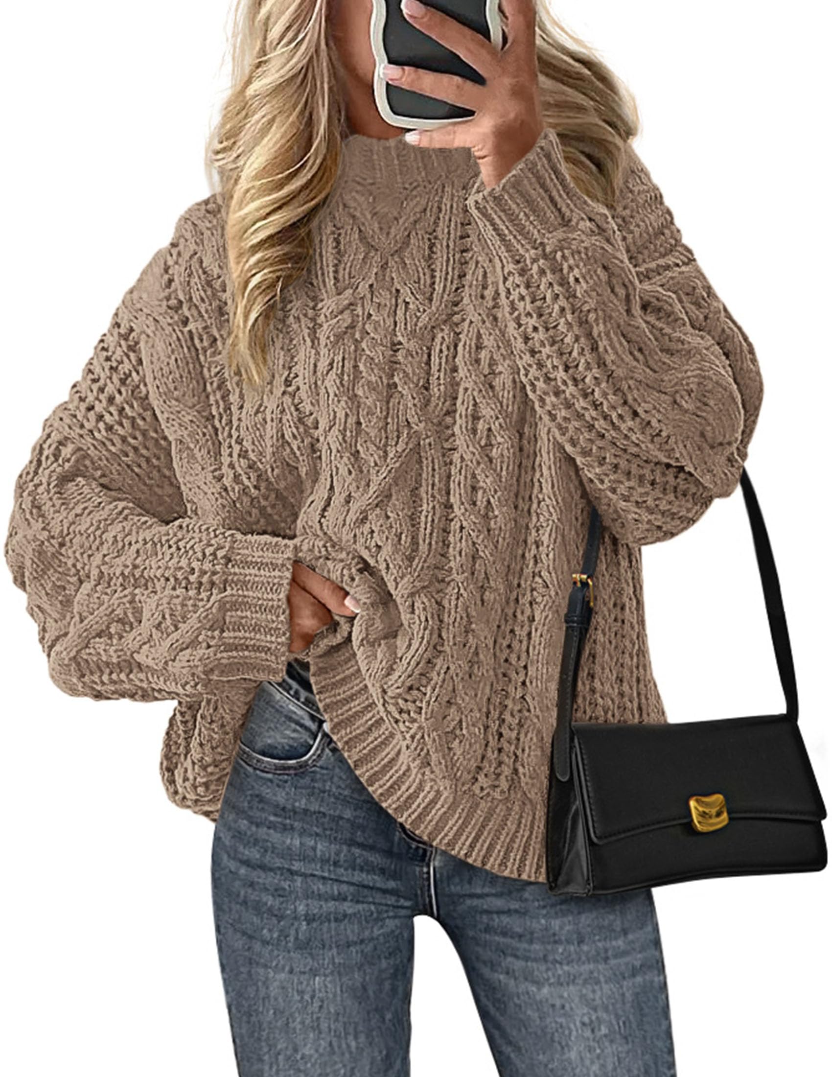 PRETTYGARDEN Women's Oversized Fall Sweaters Casual Long Sleeve Crewneck Chunky Cable Knit Pullover Tops Winter Clothes
