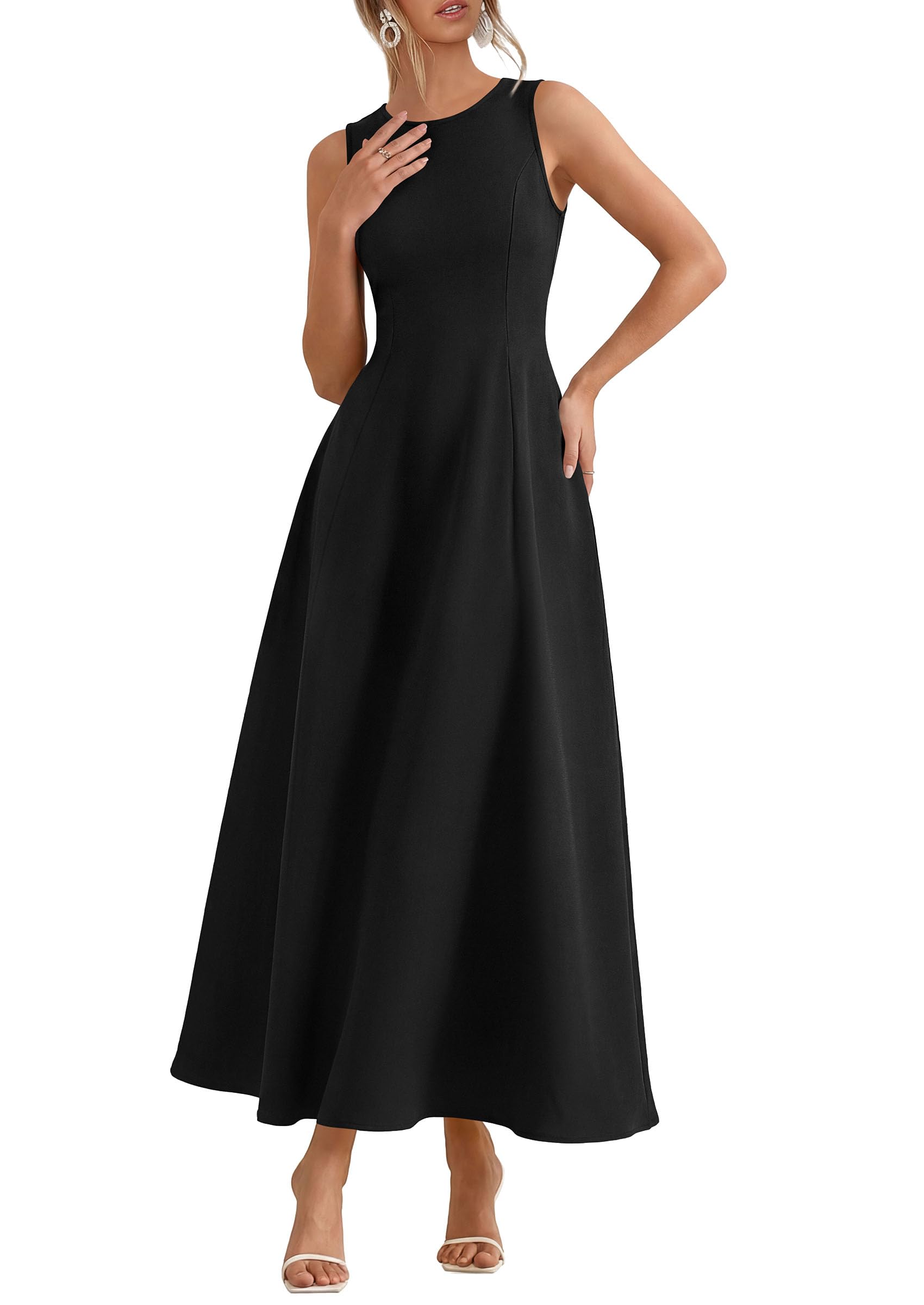 PRETTYGARDEN Women's Maxi Dress Summer Wedding Guest Spring A Line Long Tank Flowy Modest Sleeveless Cocktail Dresses