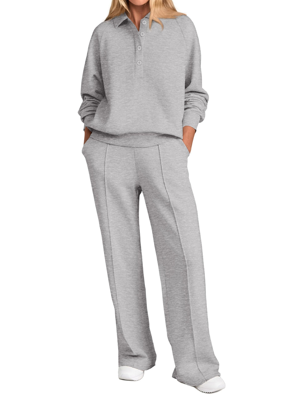 PRETTYGARDEN Women Fall 2 Piece Outfits Sweatsuits Lounge Sets Quarter Button Long Sleeve Sweatshirt, Wide Leg Sweat Pants, Casual 2 Piece Sets Tracksuit, Airport Travel Outfits for Women