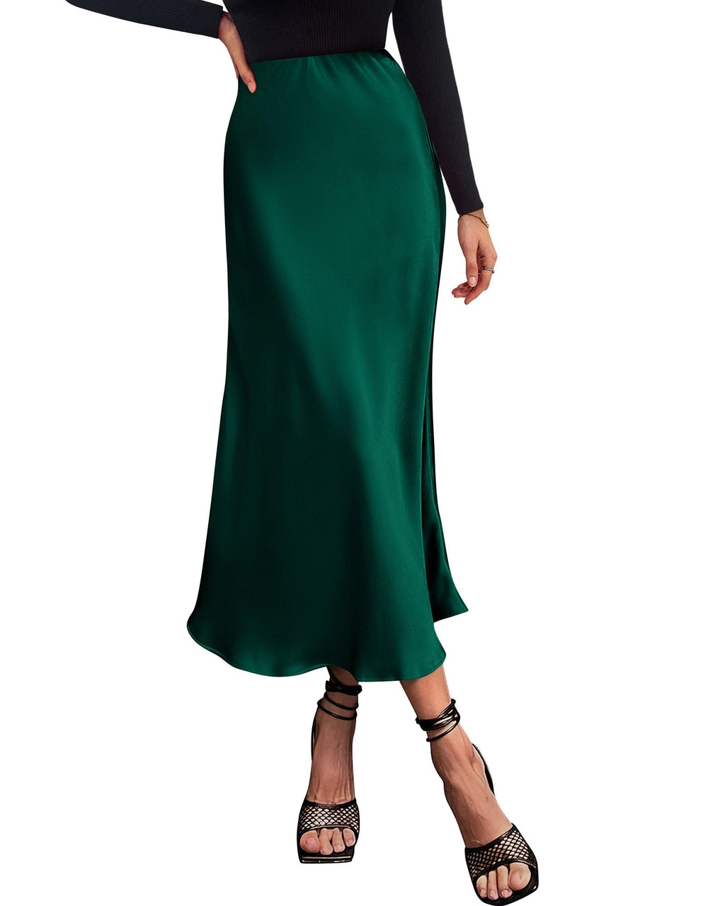 BTFBM Summer Womens Skirts Silk Elegant High Waist Flowy Long Satin A-Line Midi Skirt Cocktail Wedding Party