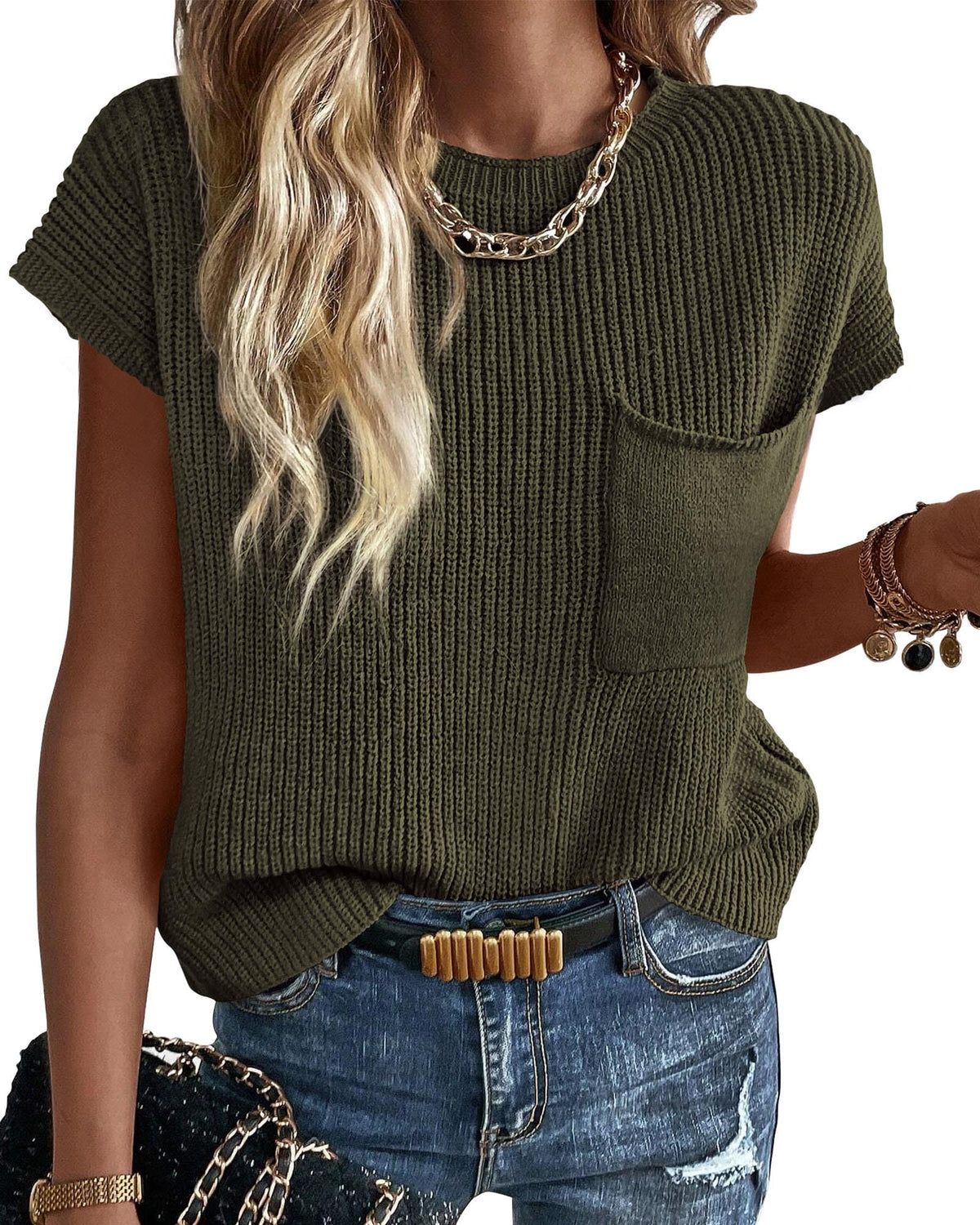 FreshPretty Spring Summer Short Sleeve Sweater for Women Casual Sweater Vest Cotton Knit Pullover Tank Tops Fashion Clothing