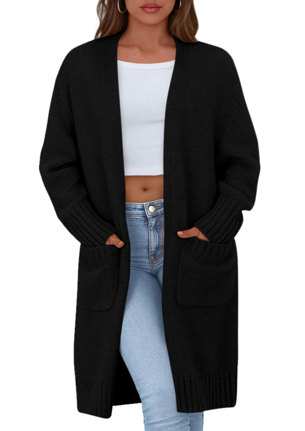 PRETTYGARDEN Fall Long Sleeve Cardigan Sweaters for Women Trendy Winter Open Front Loose Knitted Cardigans with Pockets