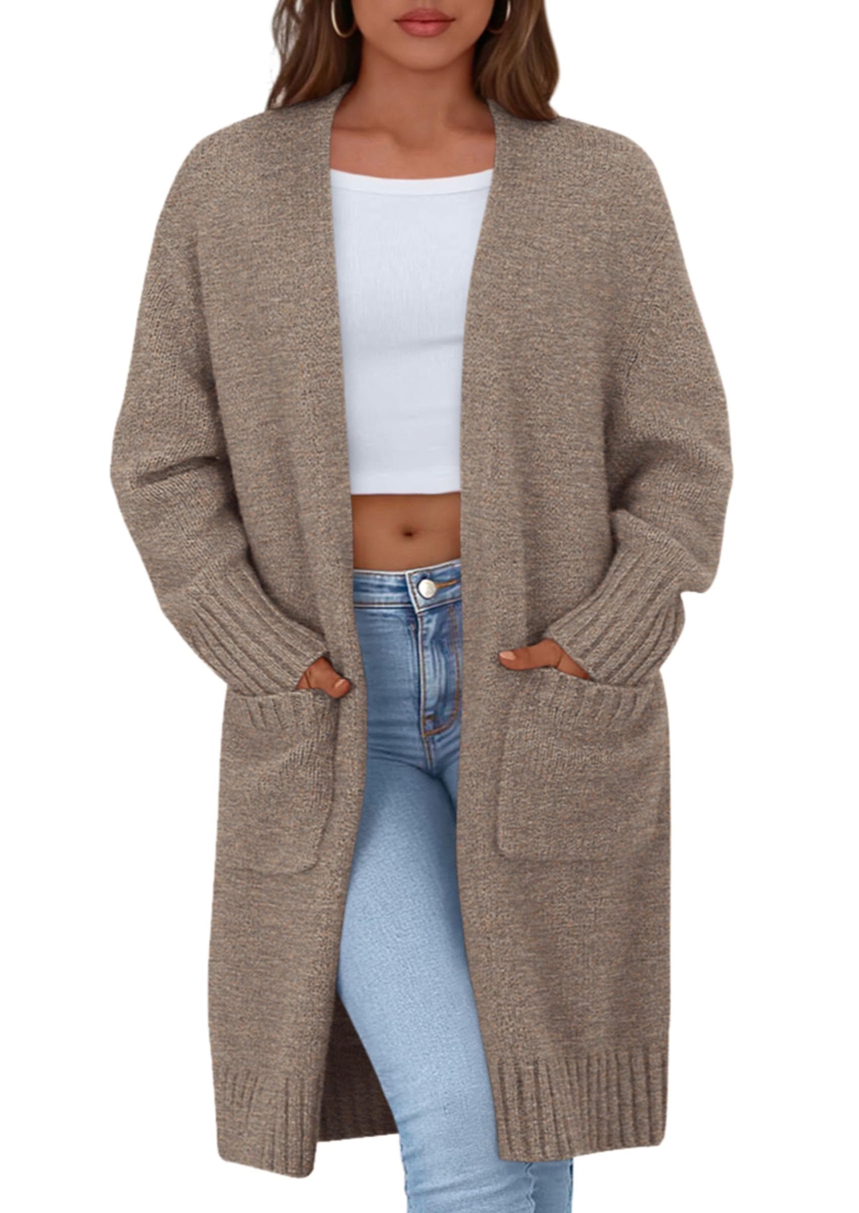 PRETTYGARDEN Fall Long Sleeve Cardigan Sweaters for Women Trendy Winter Open Front Loose Knitted Cardigans with Pockets