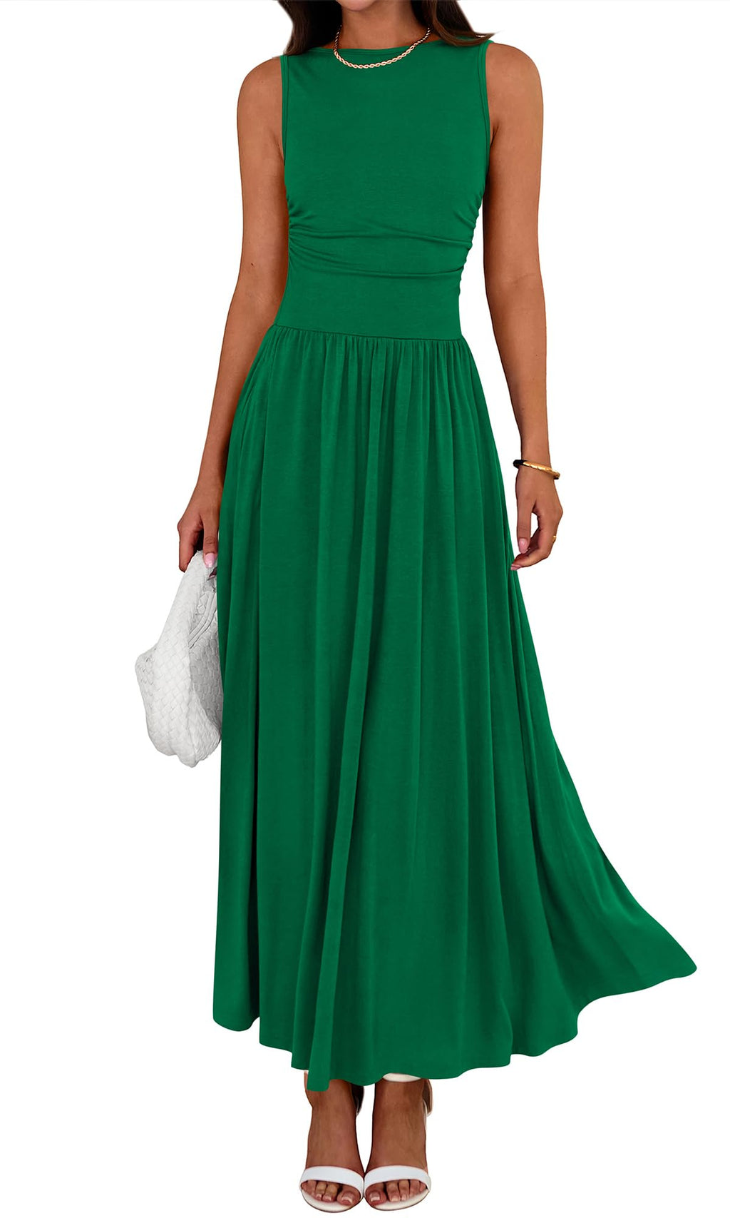 BTFBM Summer Maxi Dresses for Women Spring Sleeveless Casual Ruched High Waisted Long Sundress Flowy Beach Dress