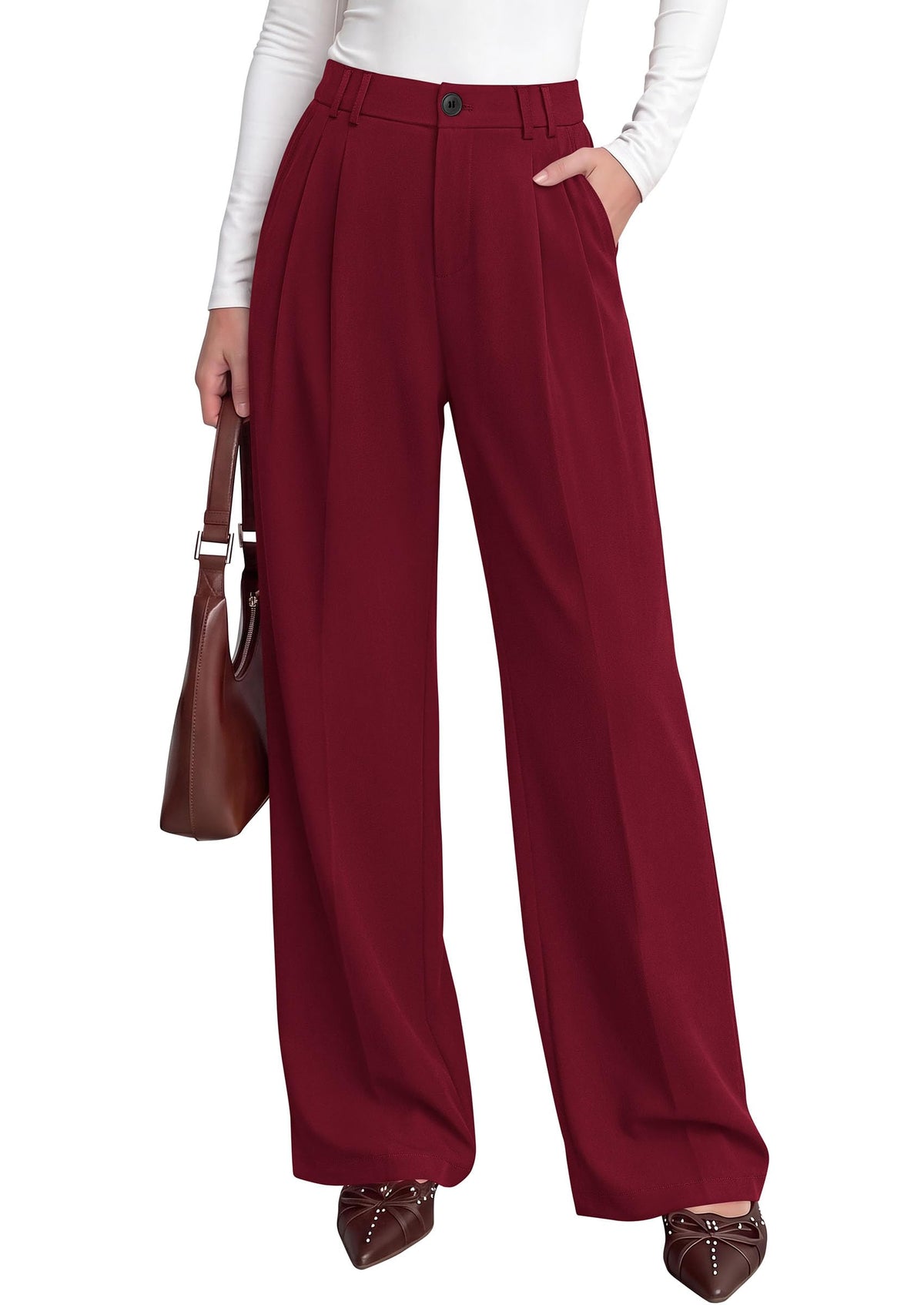 PRETTYGARDEN Women's Dress Pants Wide Leg Flowy Trousers High Waisted Palazzo Pants, Pleated Front, Side Pockets, Work Office Wear, Business Casual Outfits, Fall Fashion Clothing