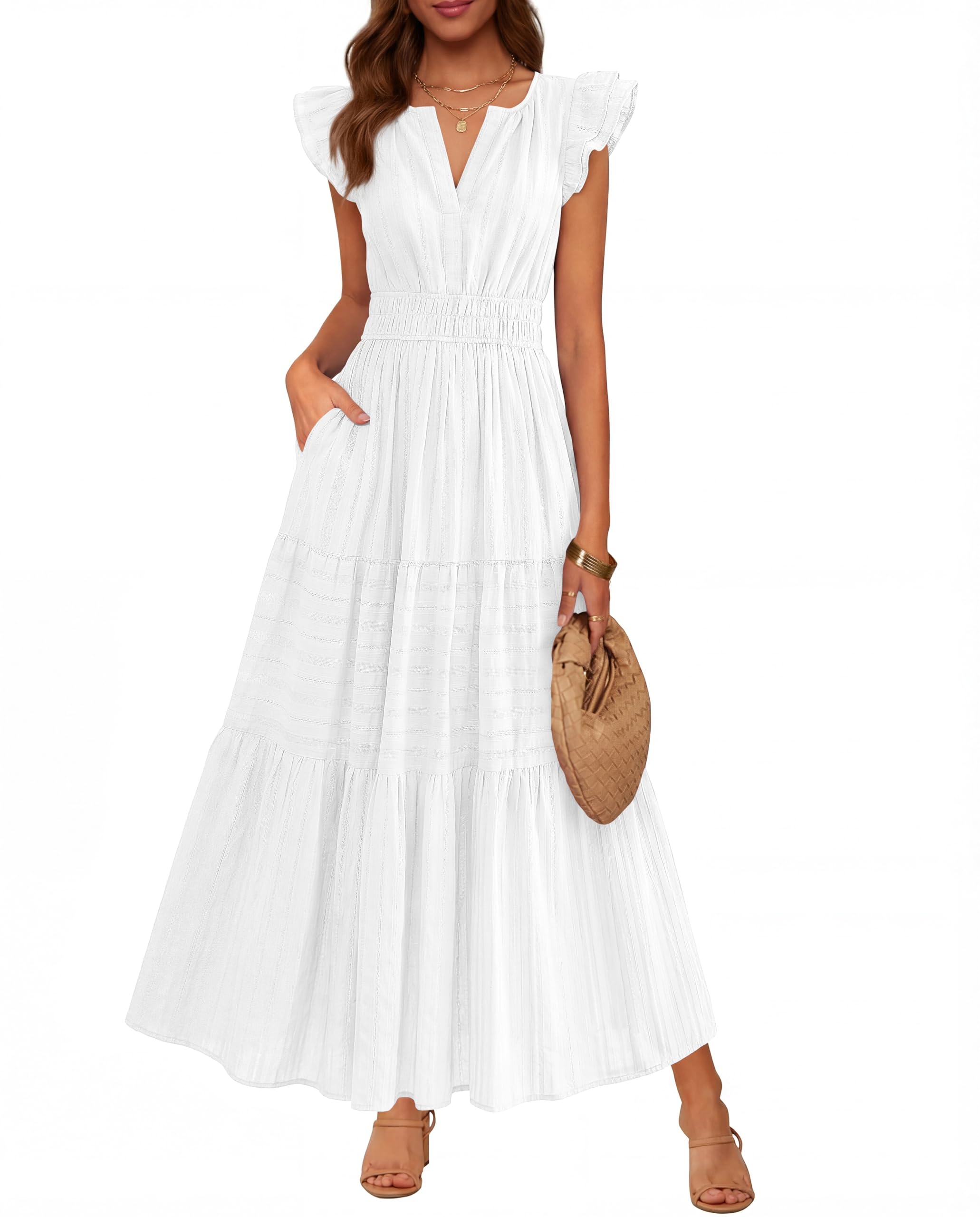 BTFBM Womens Summer Maxi Dress  Spring Boho Vacation Ruffle Flutter Short Sleeve A Line Tiered Flowy Dresses Pockets