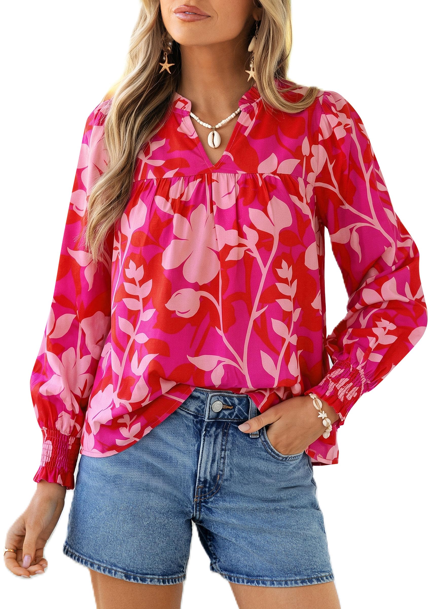 PRETTYGARDEN Women's Boho Floral Blouses Dressy Casual