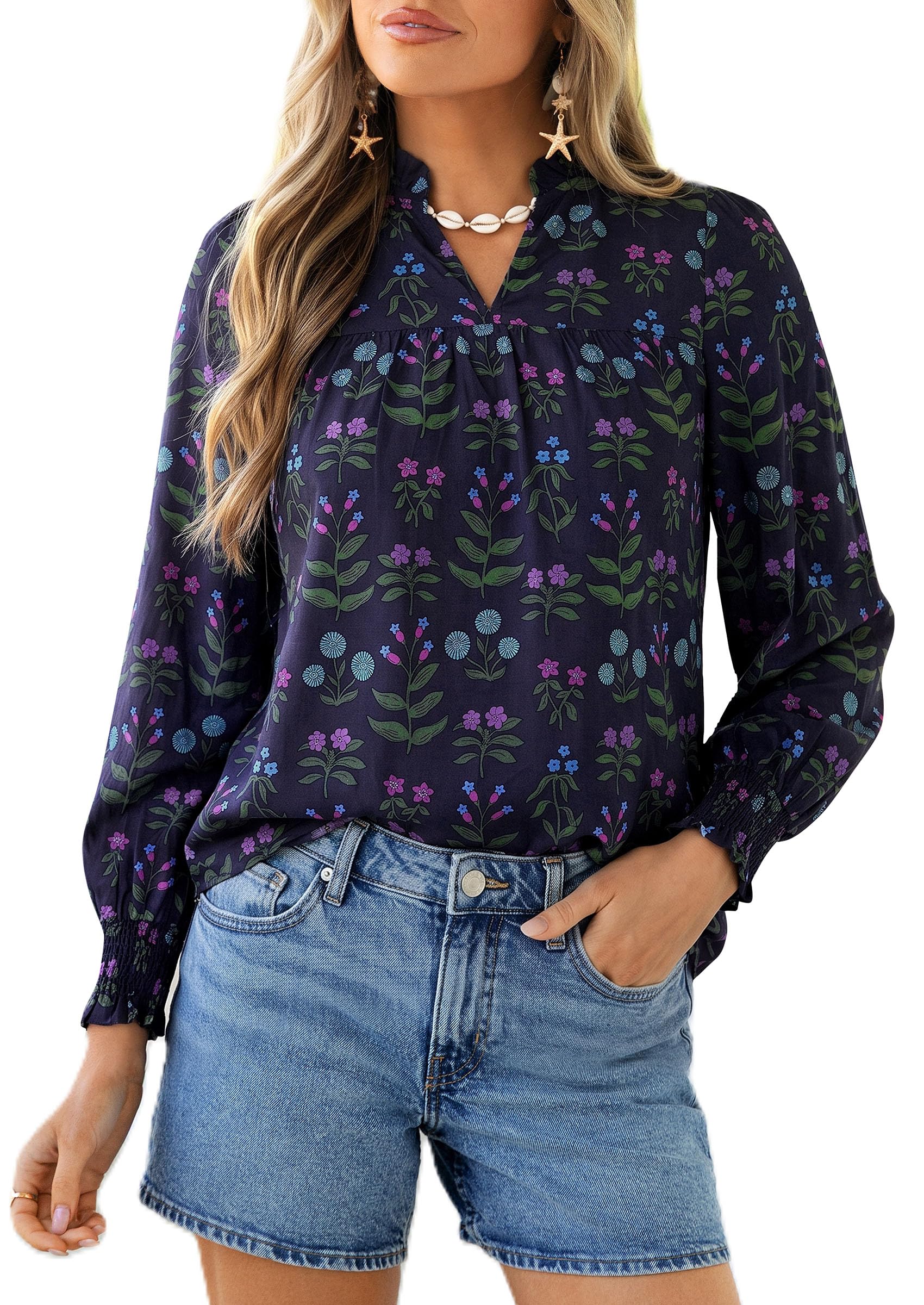 PRETTYGARDEN Women's Boho Floral Blouses Dressy Casual