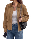 BTFBM Faux Suede Jacket Women Leather Lapel Zip Up Fall Outfits Button Down Long Sleeve Outerwear With Flap Pockets, Early Winter Coats, Motorcycle Jackets, Western Country Concert Outfits