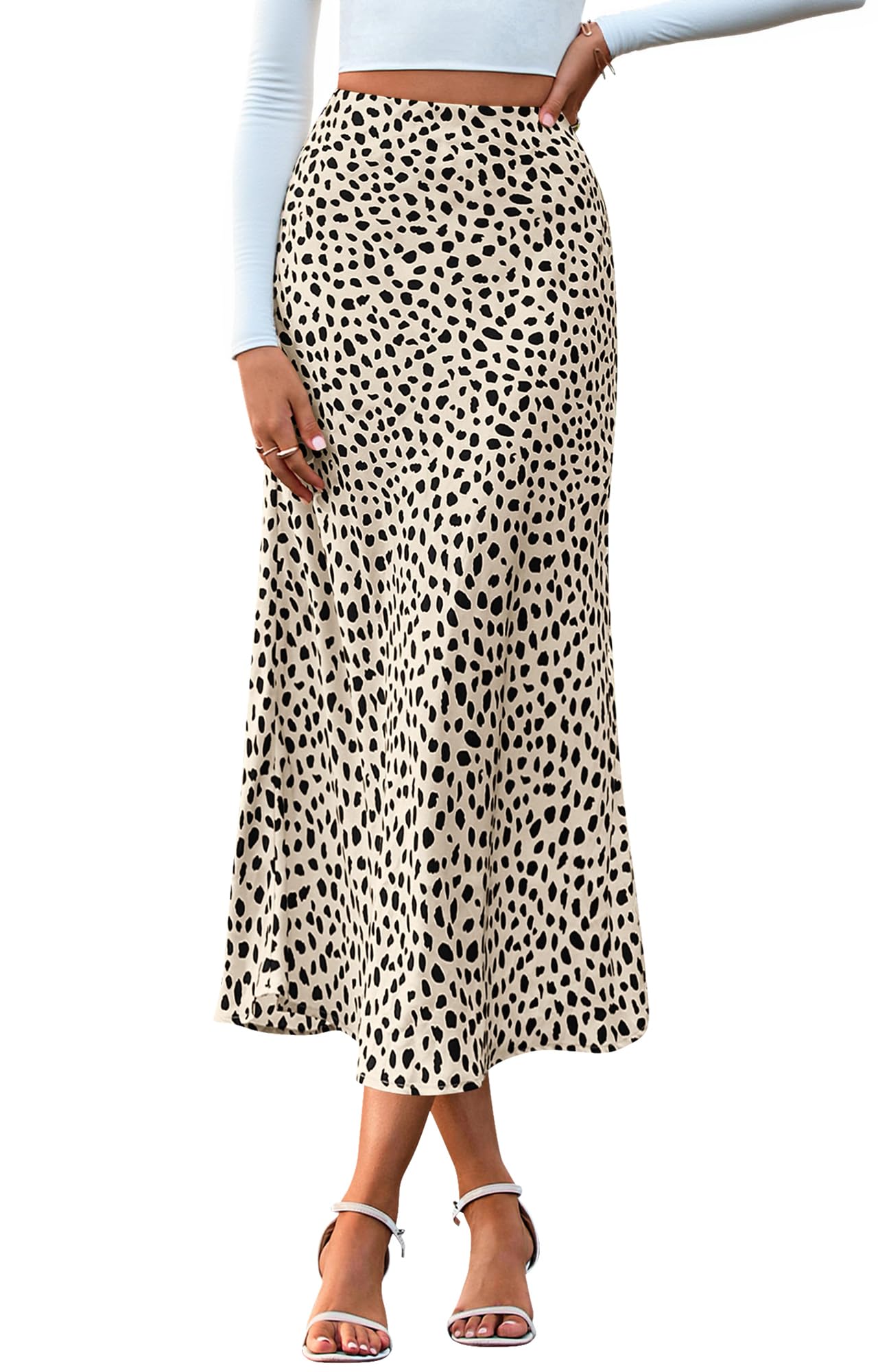 FreshPretty Satin Skirts for Women Trendy Spring Summer High Waisted Leopard Print Cocktail Wedding Long Silk Midi Skirt