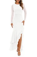 BTFBM Women's Maxi Dresses Fall Long Sleeve Wedding Guest Dress Mesh,Ruched,Bodycon,High Split,Solid Color,Ruffle, Mermaid,Cocktail Dresses,Prom,Party,Homecoming Dress,Fall Outfits