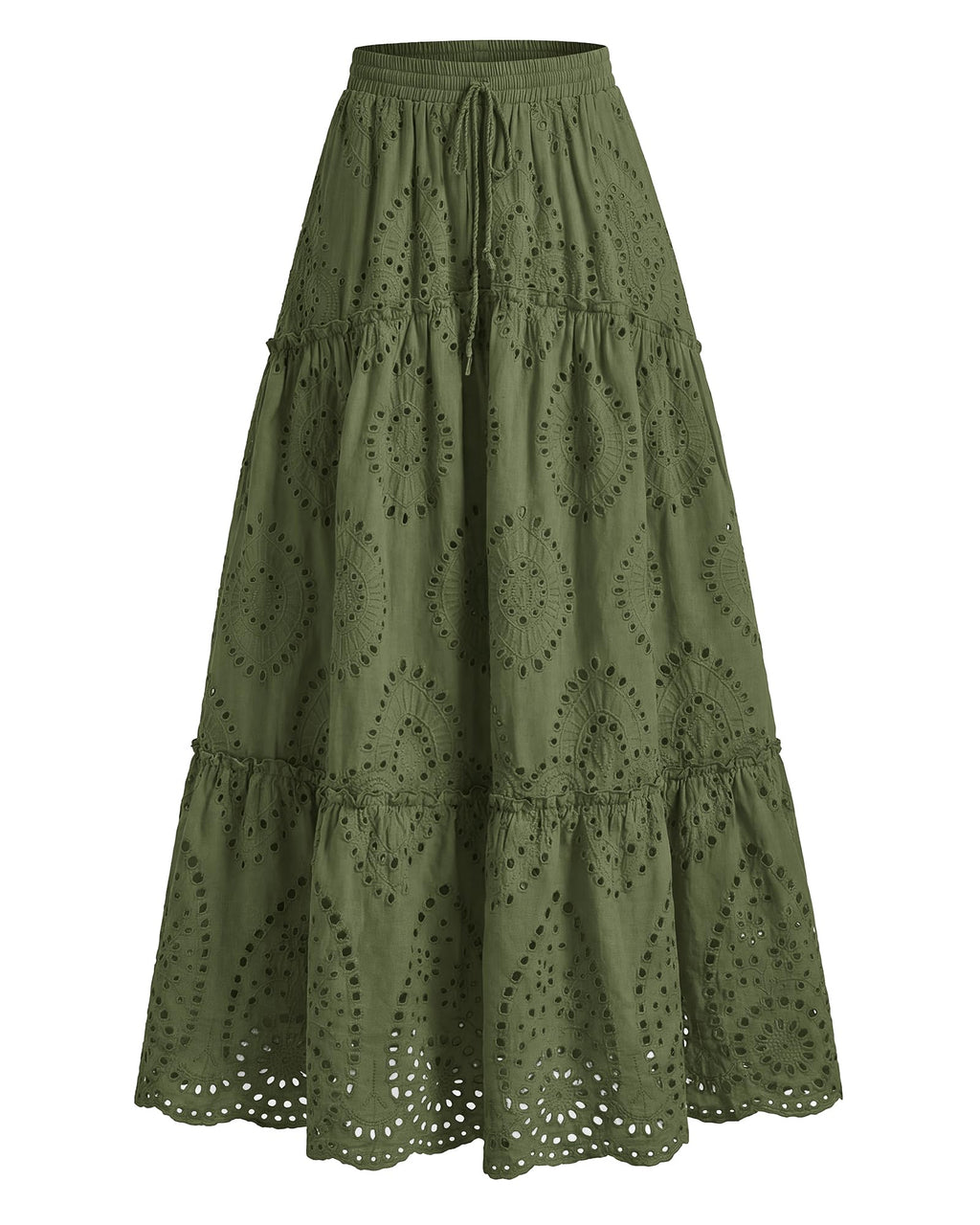 BTFBM Long Skirts for Women Summer Boho Lace Embroidery High Waist Flowy Tiered Spring Maxi Skirt Beach Vacation