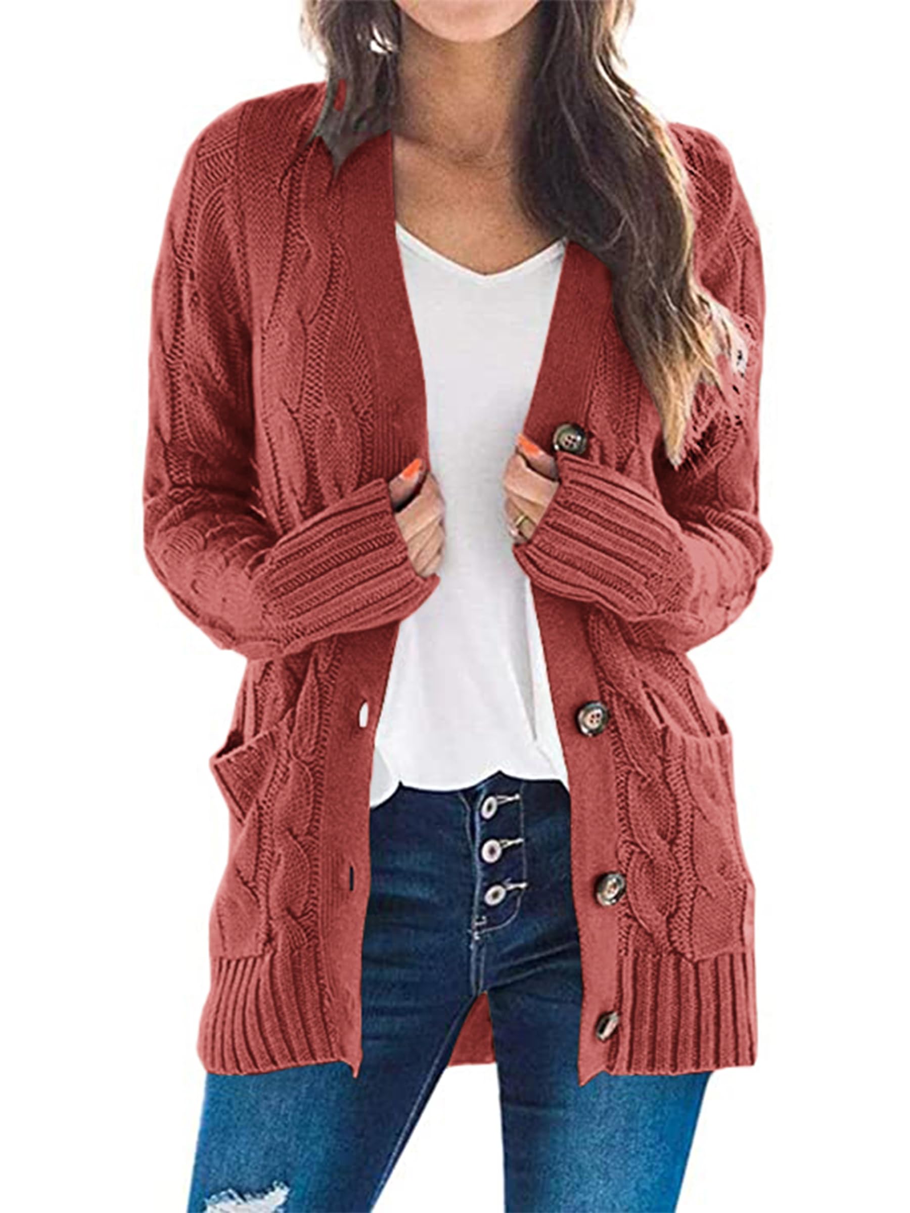 PRETTYGARDEN Women's Open Front Cardigan Sweaters Fall Fashion Button Down Cable Knit Chunky Winter Clothing Outerwear Coats