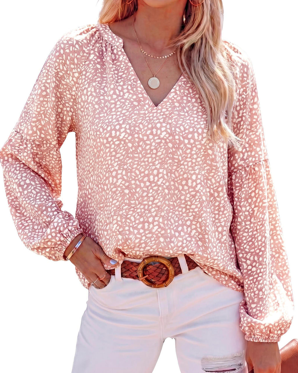 BTFBM Blouses for Women Dressy Casual Floral Summer Boho Tops V Neck Lightweight Long Sleeve Shirts Spring Clothes