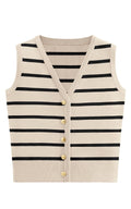 FreshPretty Women's Trendy Striped Sweater Vest V Neck Sleeveless Button Up Tank Tops Y2k Shirts Casual Business Summer Outfits