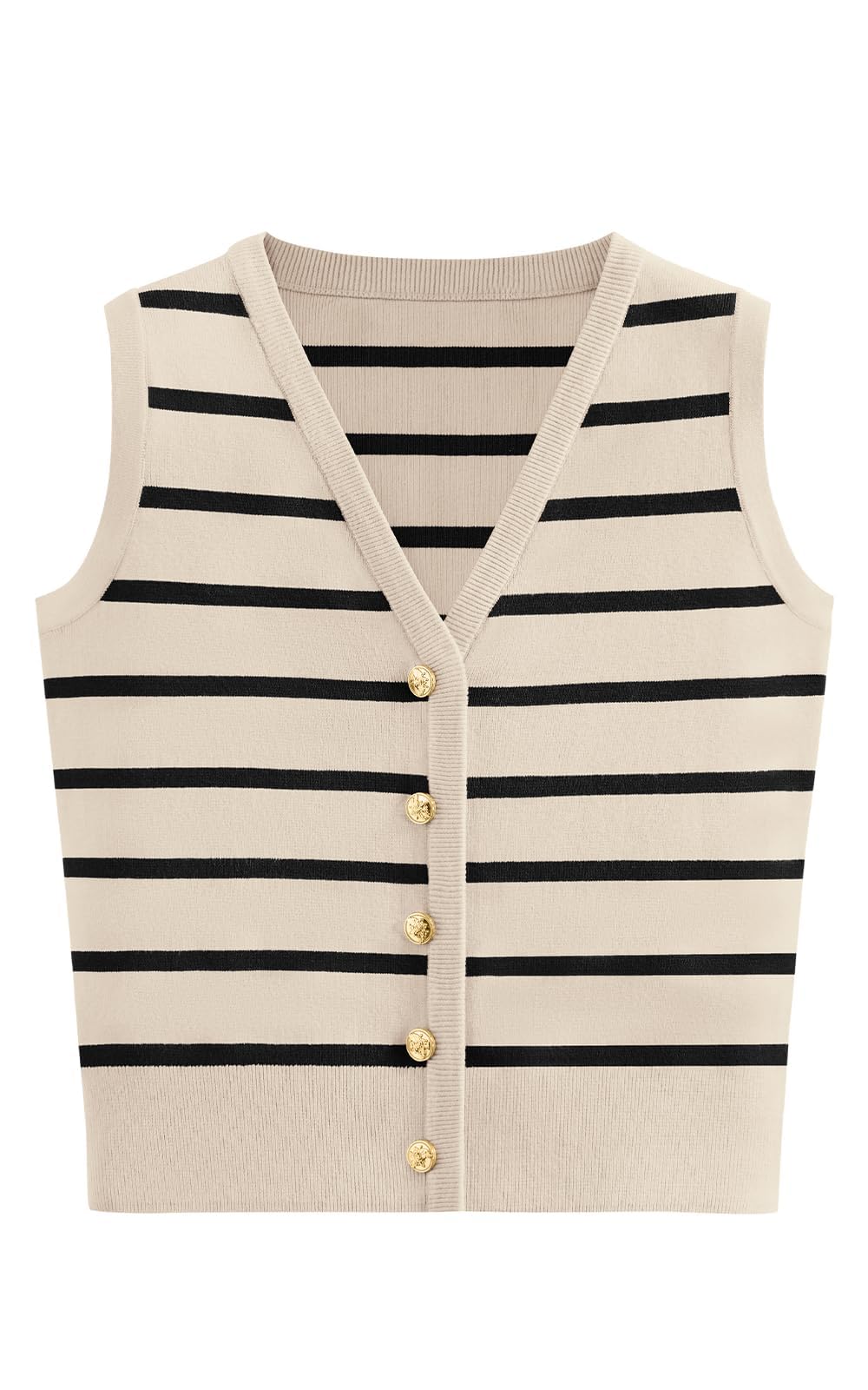 FreshPretty Women's Trendy Striped Sweater Vest V Neck Sleeveless Button Up Tank Tops Y2k Shirts Casual Business Summer Outfits