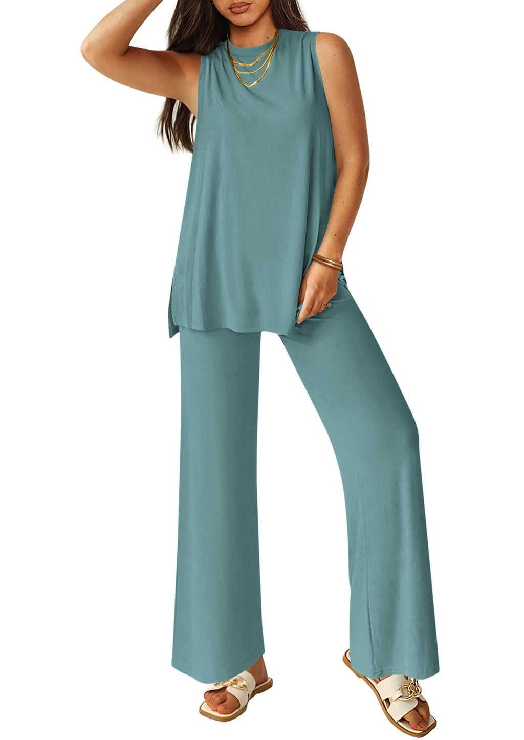 PRETTYGARDEN Women's 2 Piece Lounge Set Summer Casual Loose Tank Top Wide Leg Pants Matching Travel Outfits Tracksuit