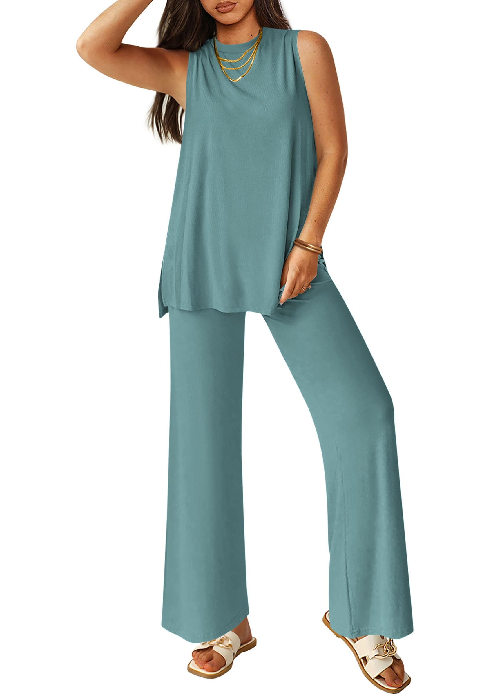 PRETTYGARDEN Women's 2 Piece Lounge Set Summer Casual Loose Tank Top Wide Leg Pants Matching Travel Outfits Tracksuit