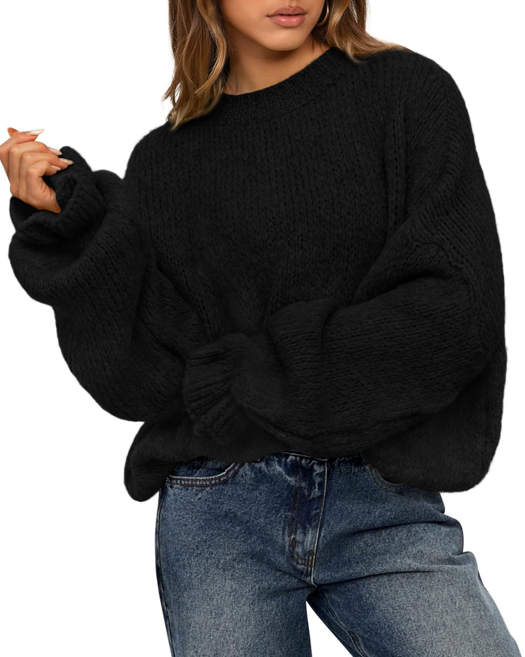 BTFBM Women's Oversized Sweater Crewneck Fall Winter Long Sleeve Fuzzy Warn Knit Pullover Sweaters Trendy Outfits