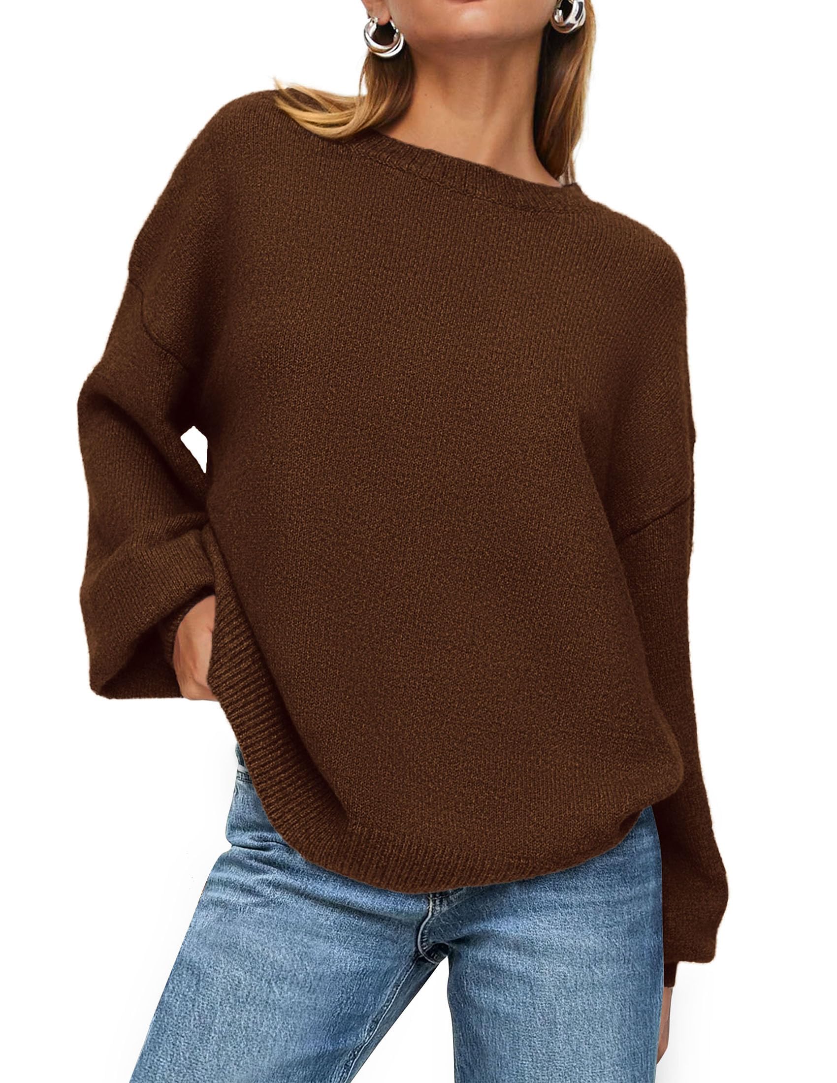 PRETTYGARDEN Women's Fall Sweaters Casual Crew Neck Long Sleeve Pullover Tops Ribbed Knit Loose Fit Winter Clothes