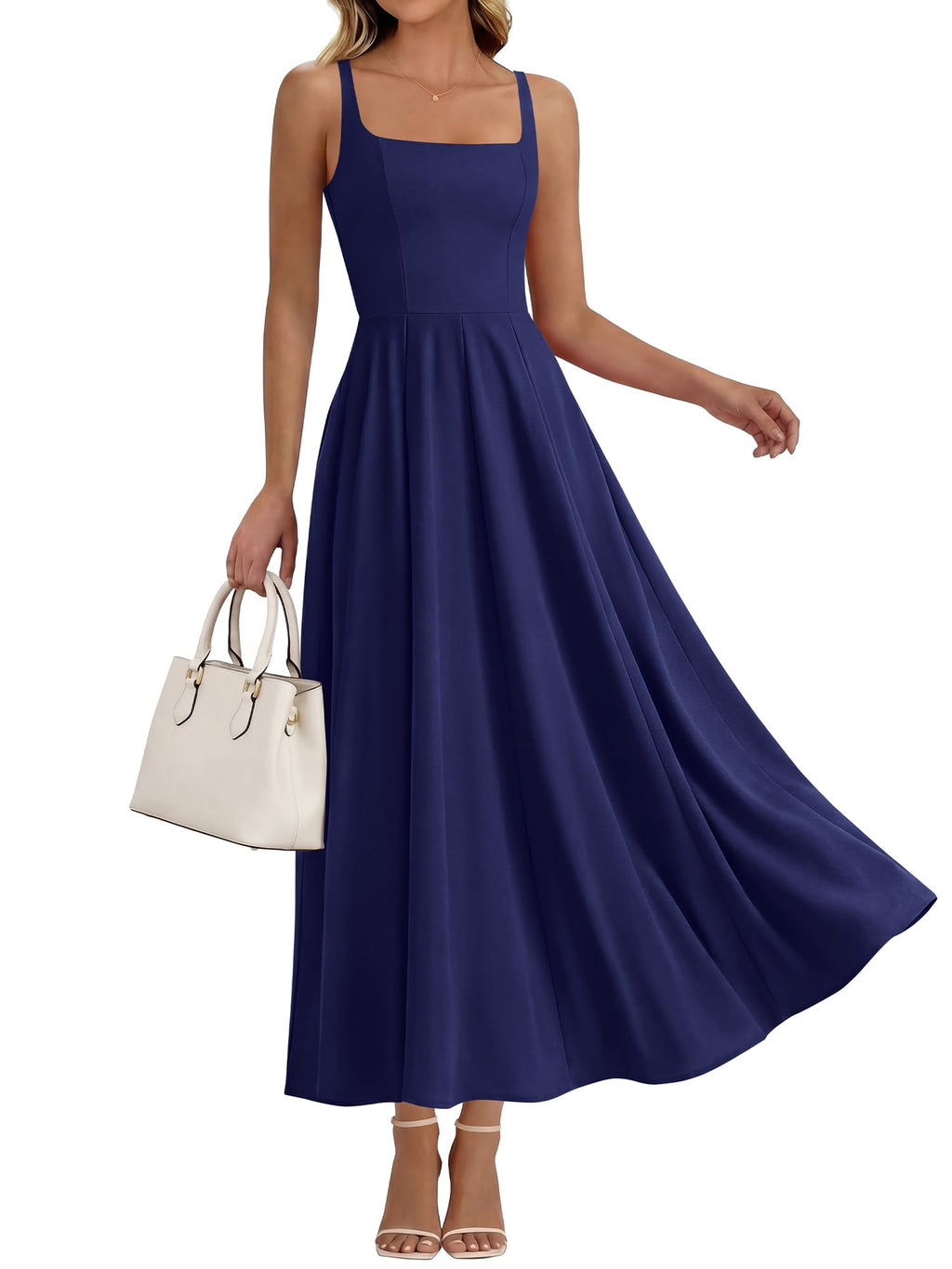 BTFBM Women Summer Square Neck Maxi Dress Spring Elegant Classy Sleeveless Formal Wedding Guest Cocktail Dresses