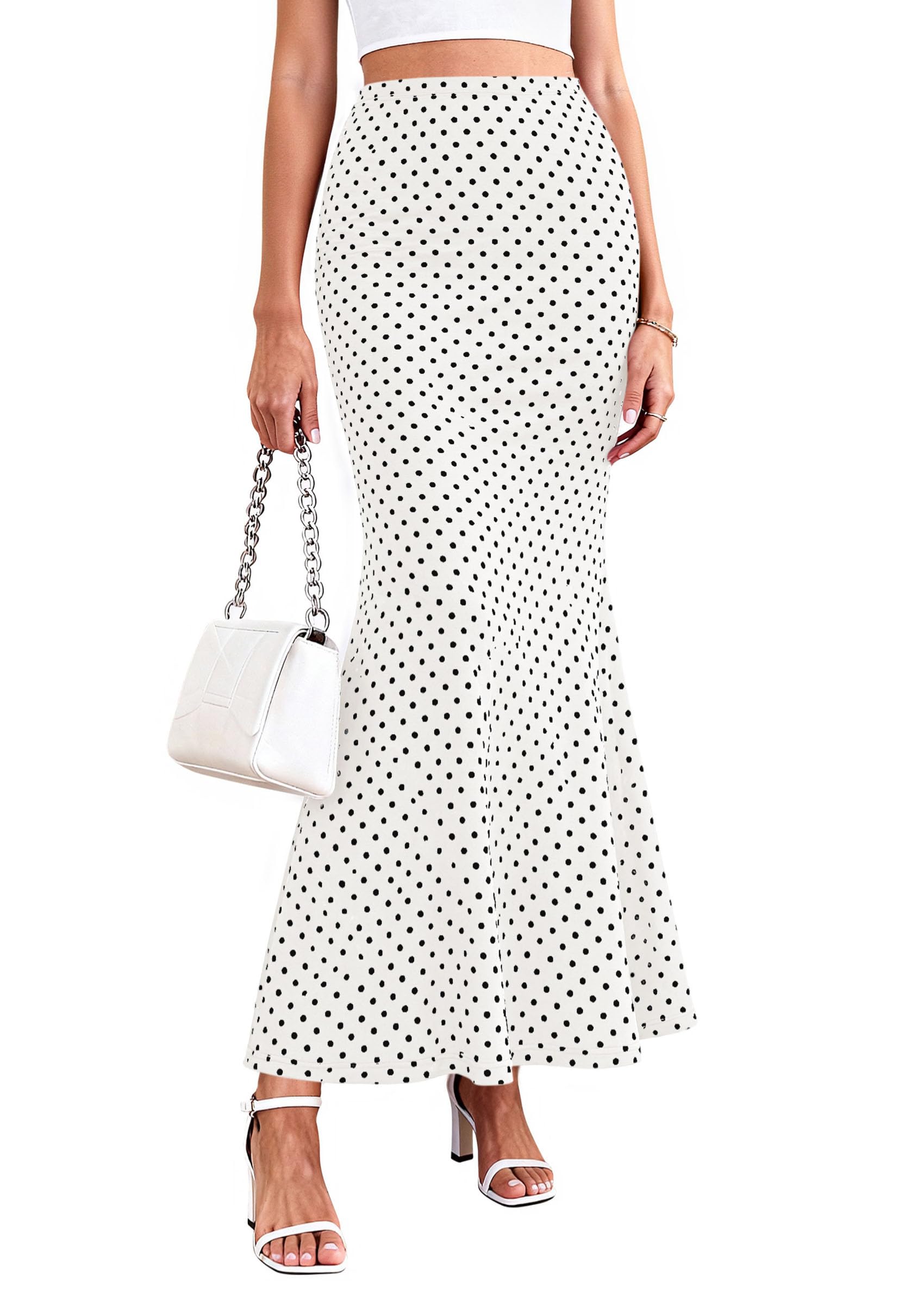 PRETTYGARDEN Maxi Skirts for Women Summer Flowy High Waisted Polka Dot Mermaid Office Work Spring Fashion Long Skirt