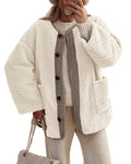 PRETTYGARDEN Women's Winter Coats Long Sleeve Button up Fuzzy Sherpa Fleece Jackets Outerwear Fall Fashion Clothes