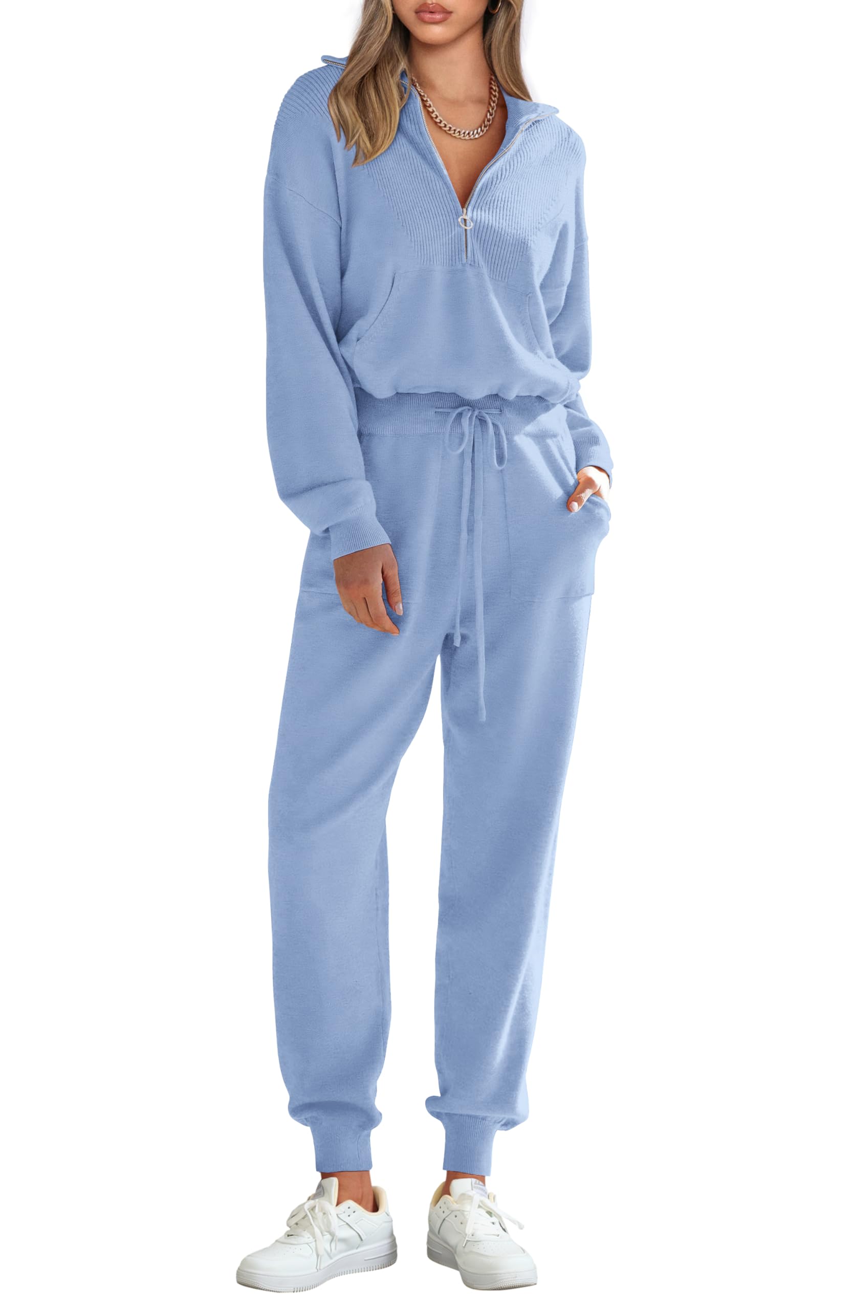 PRETTYGARDEN Women's 2 Piece Sweater Set Pullover Zip Up Sweatshirt Jogger Sweatpants Tracksuit Casual Outfit