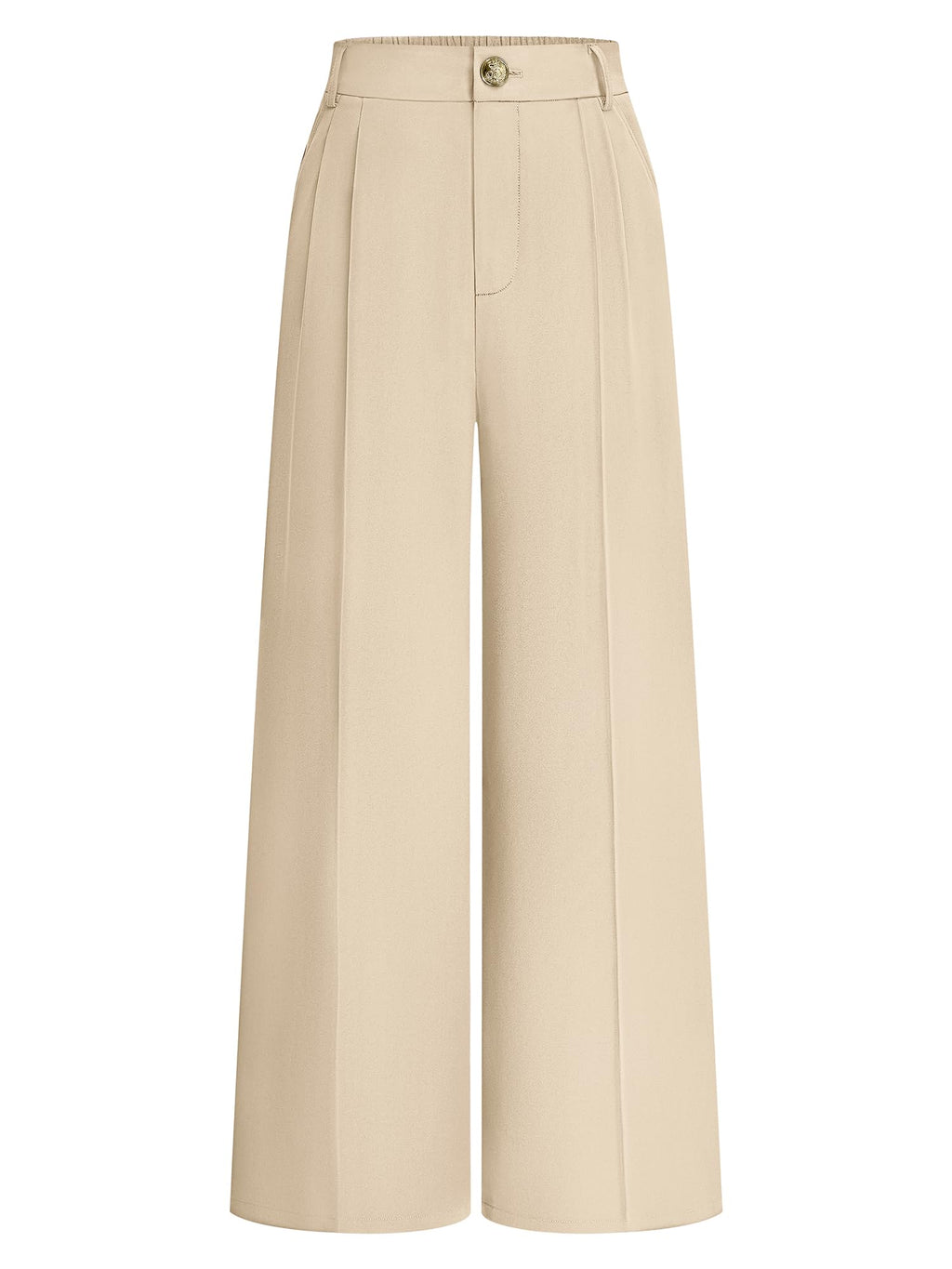 FreshPretty Fall Wide Leg Pants Woman Flowy High Waisted Slacks with Pockets, Comfy Palazzo, Business Casual Outfits, Work Clothes, Teacher Trousers Dressy, Zip Up, Button Closure, Elastic Back